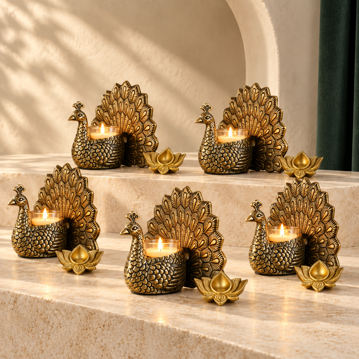 Corporate Diwali Gifting Pack of 5 - Brass Candle Holders & Diyas