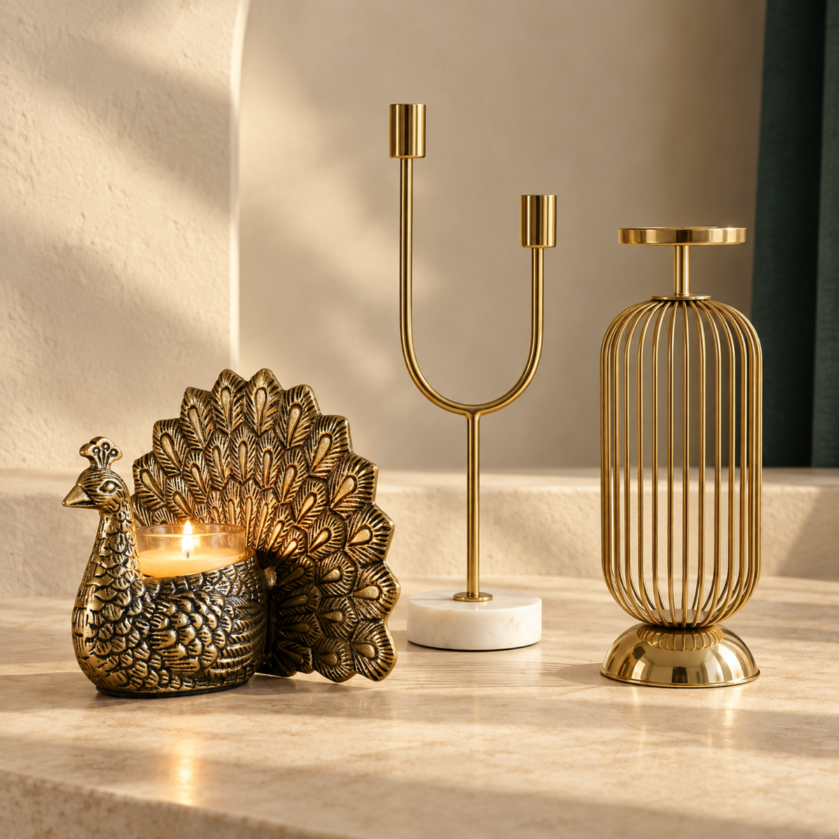 Golden Glow Candlelight Trio - Three Handcrafted Candle Holders