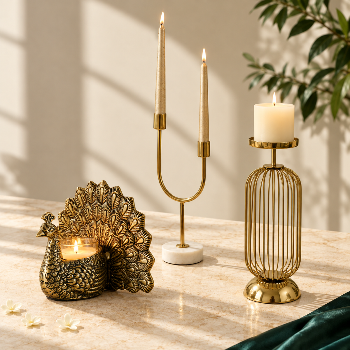 Golden Glow Candlelight Trio - Three Handcrafted Candle Holders