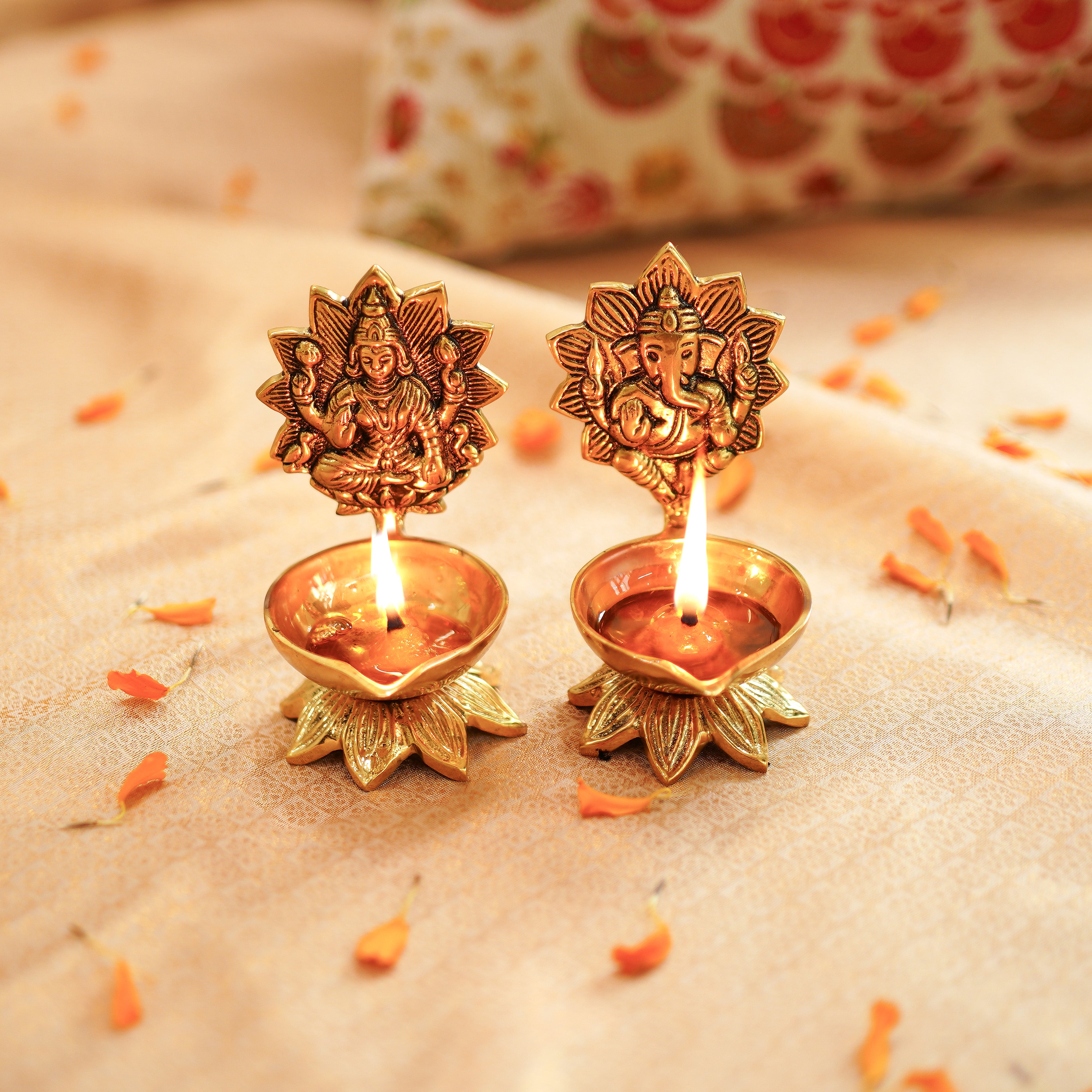 Brass Lakhsmi Ganesh Diya Set