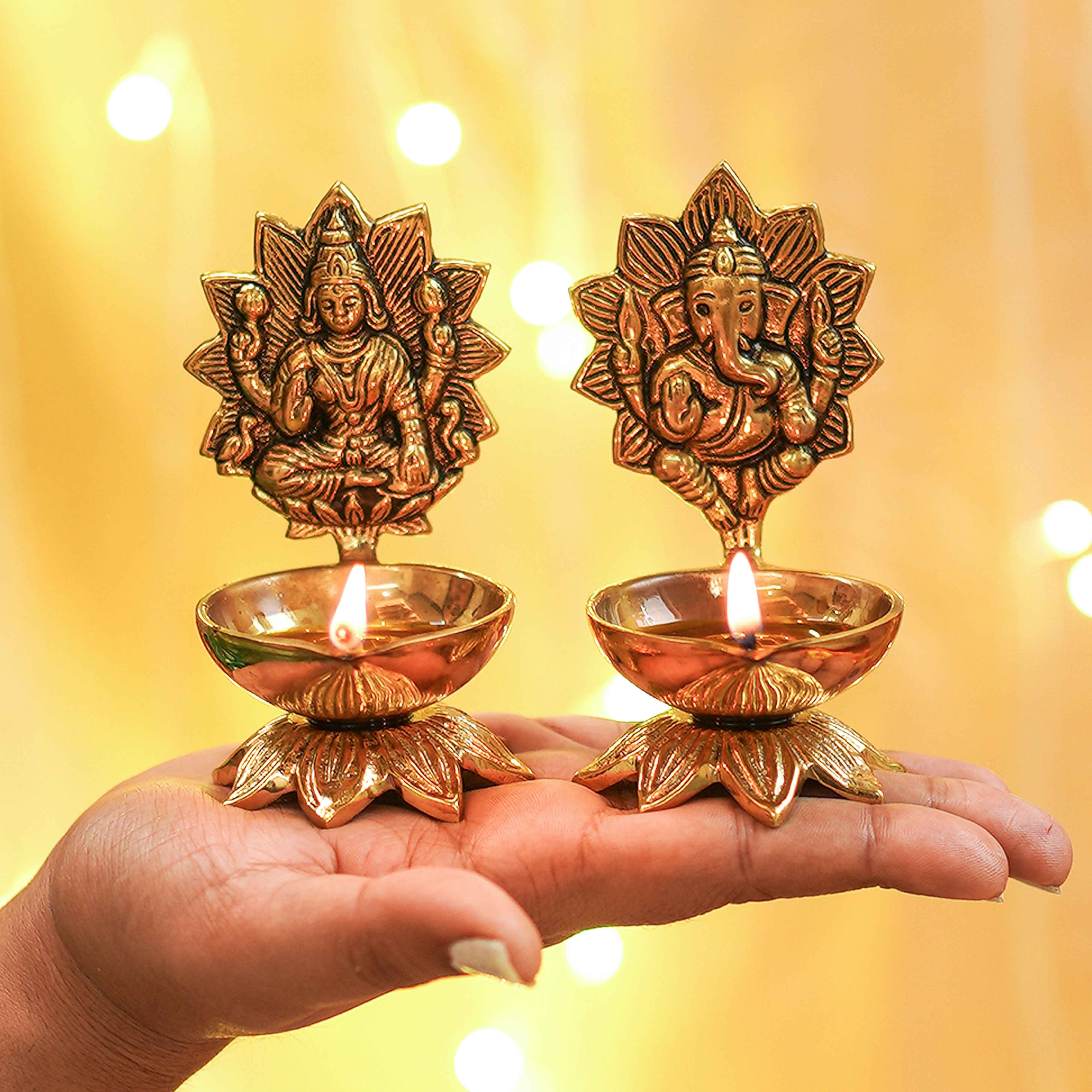 Brass Lakhsmi Ganesh Diya Set