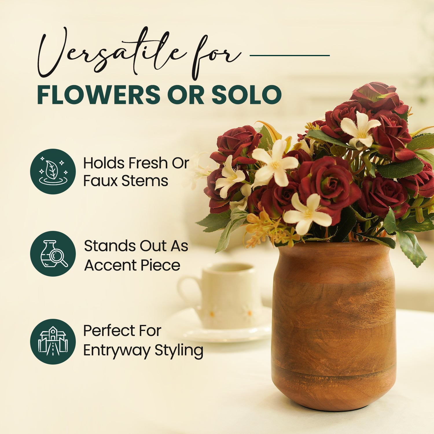 Mango Wood Flower Vase | Walnut Finish