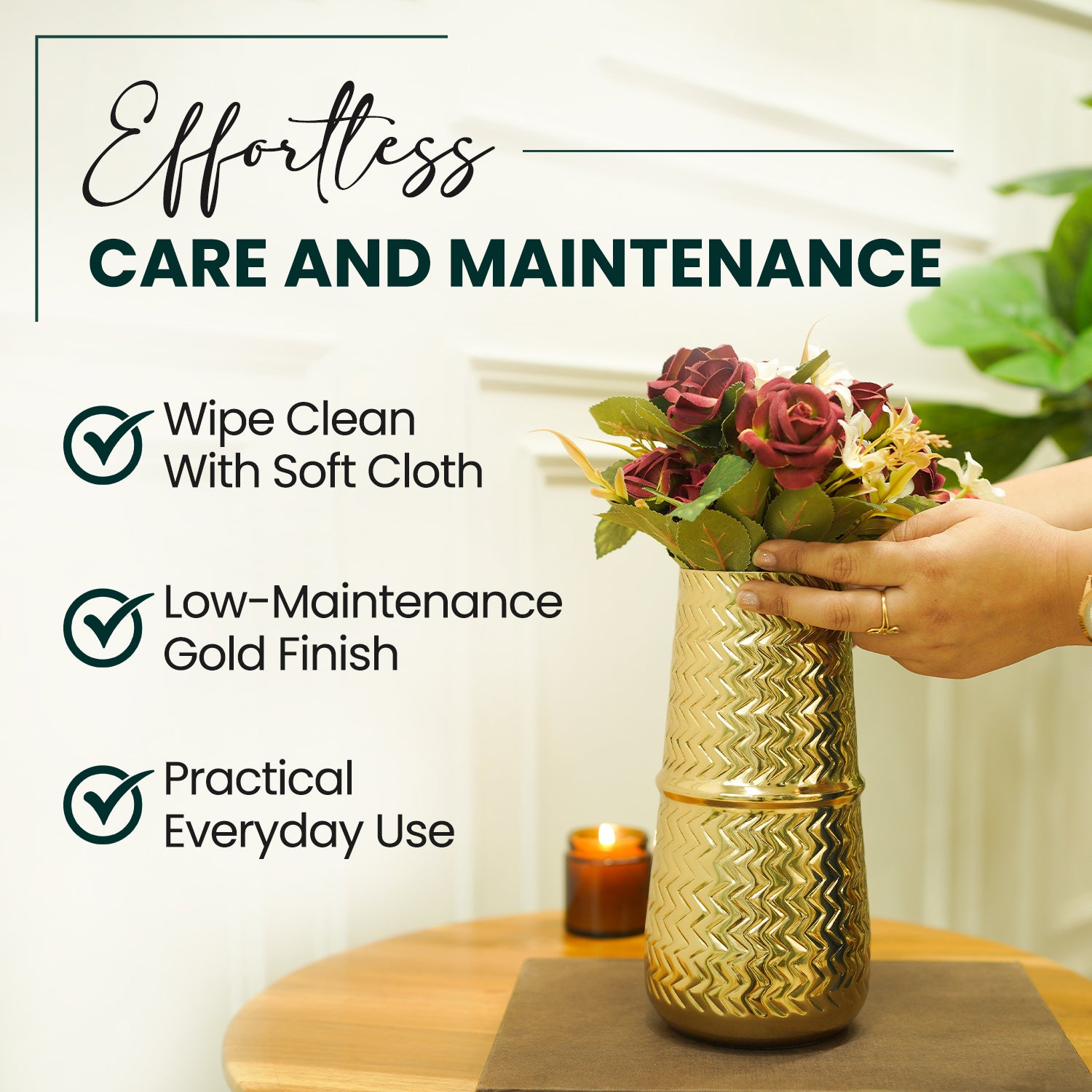 Arrow Embossed Metal Vase | Gold