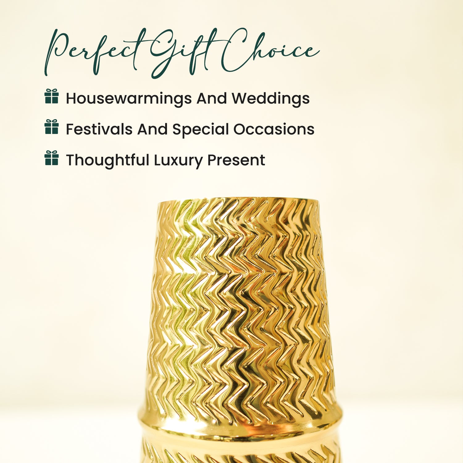 Arrow Embossed Metal Vase | Gold