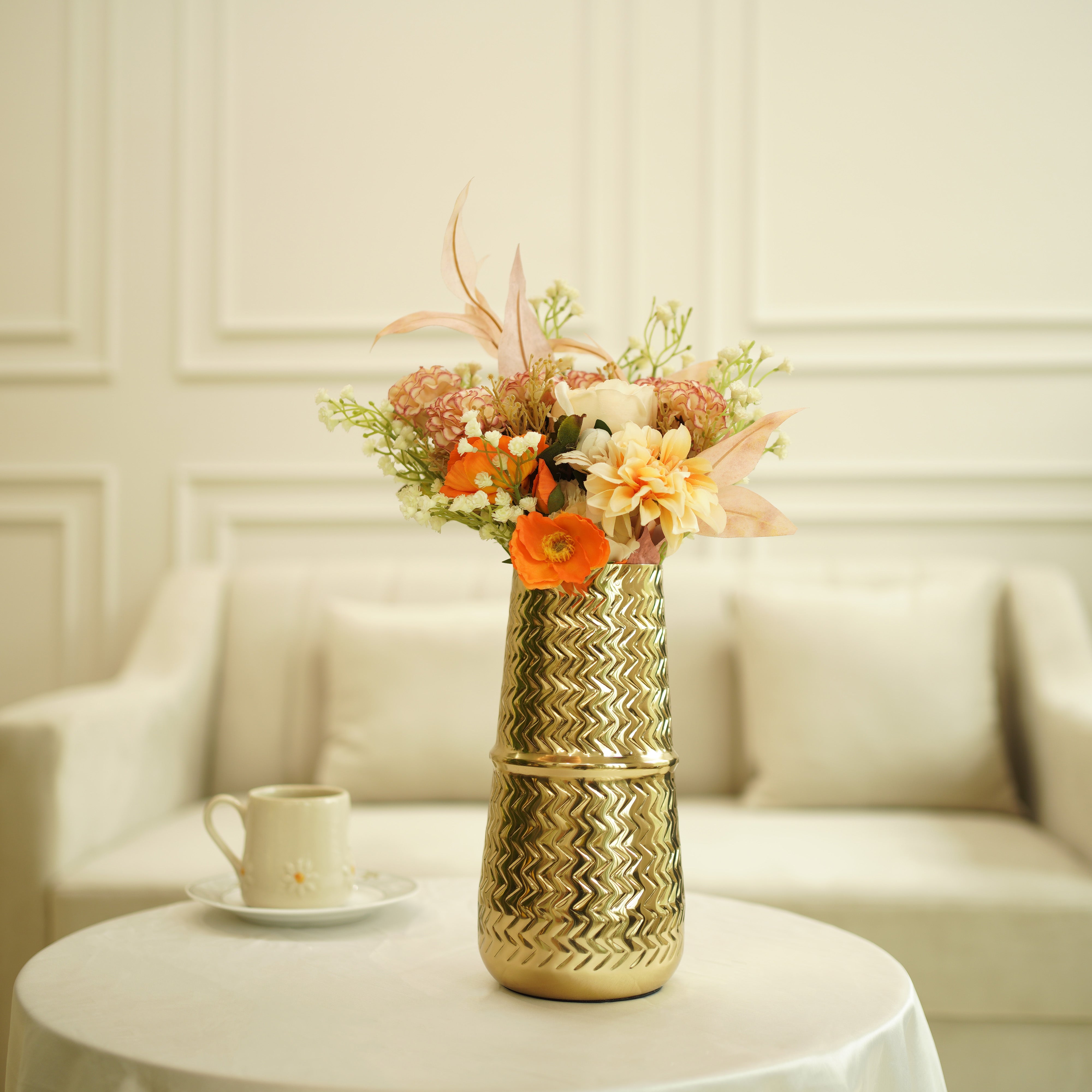 Arrow Embossed Metal Vase | Gold