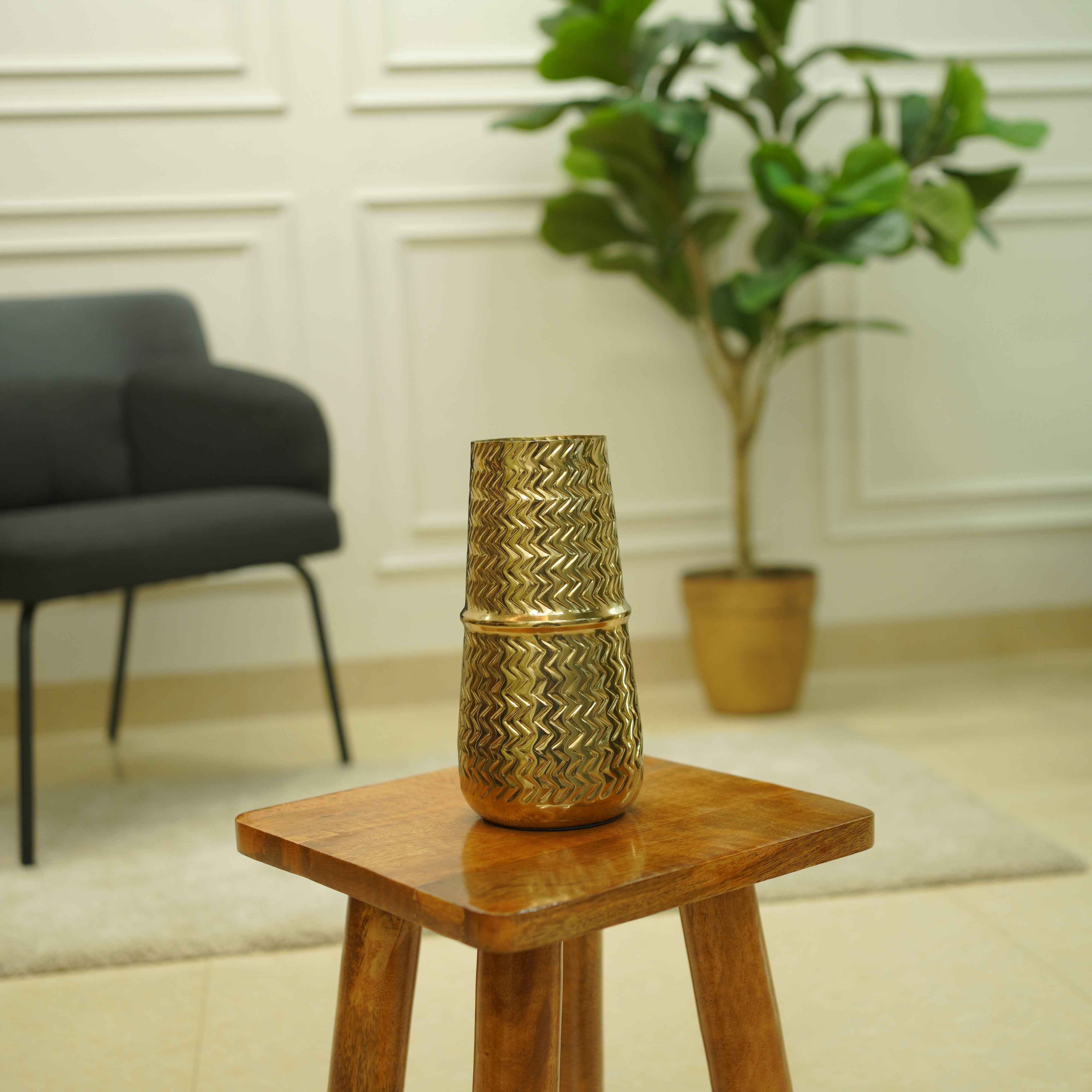 Arrow Embossed Metal Vase | Gold