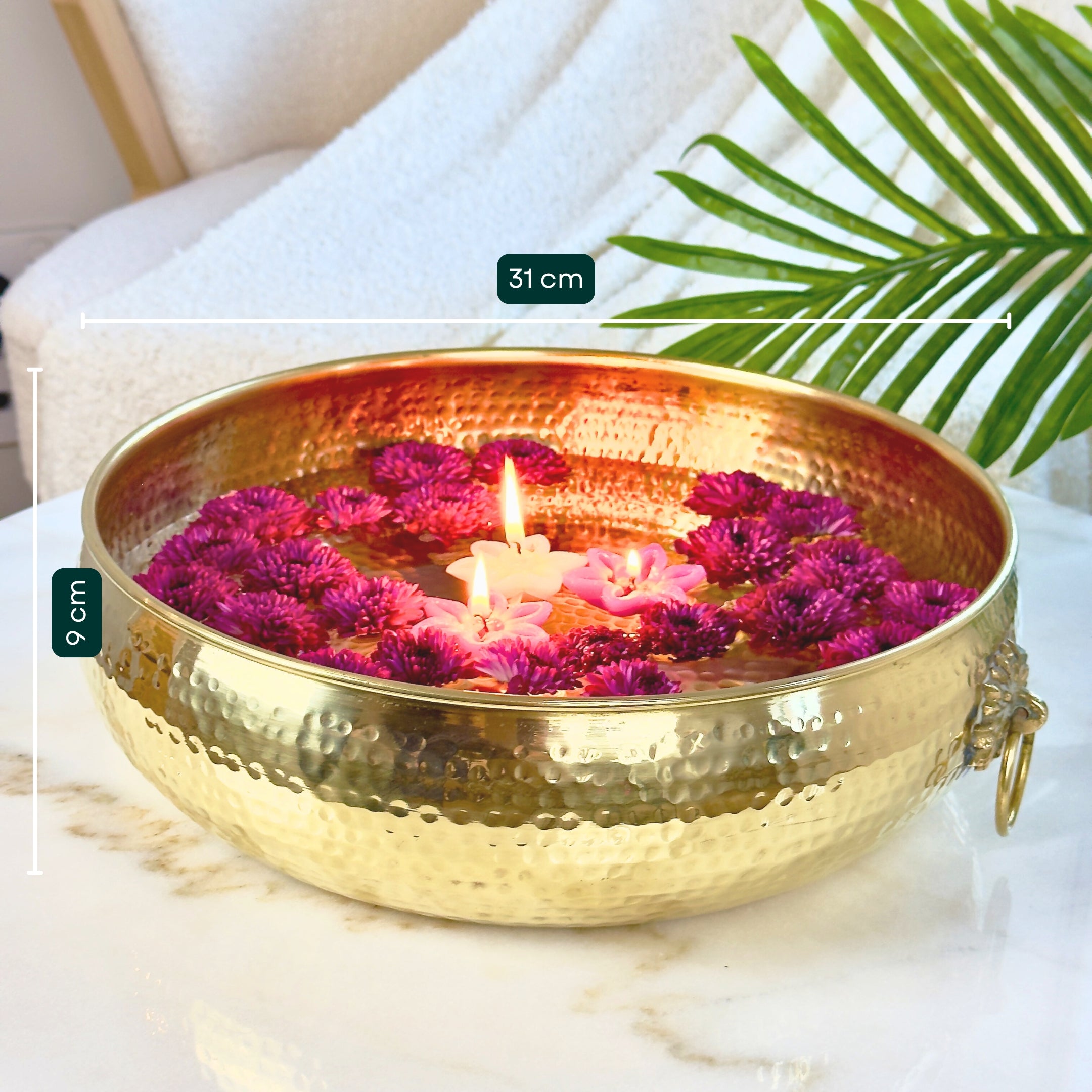 Product image of a Brass Hammered Classic Urli from Indian Impressions, featuring a traditional hammered texture that enhances its rustic charm. The urli is crafted from polished brass, making it ideal for home décor, spiritual rituals, or gifting, bringing an elegant and timeless appeal to any space.