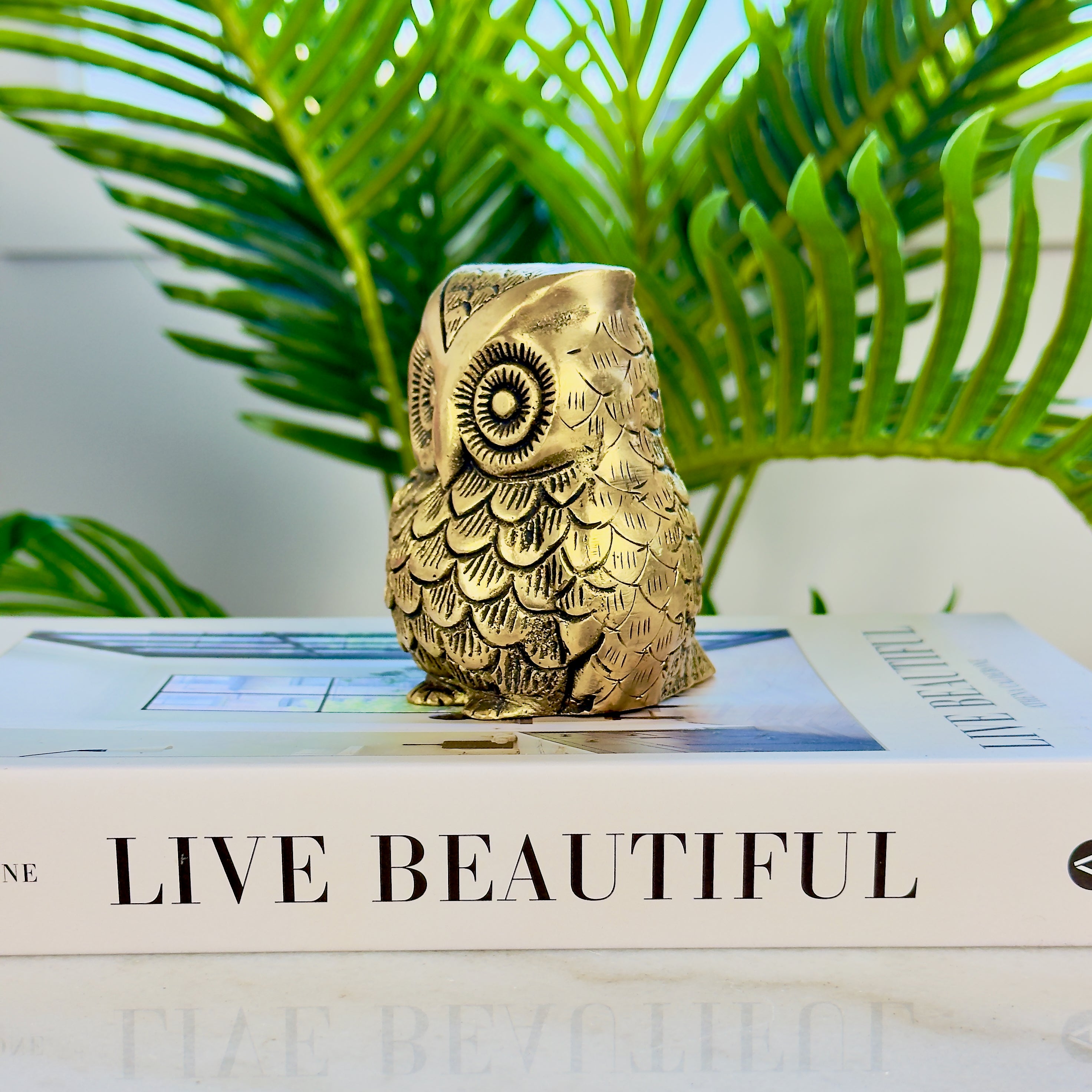 Product image of the Brass Owl Statue from Indian Impressions, featuring a finely detailed owl symbolizing wisdom and protection. Ideal for Vastu, home décor, or gifting, this handcrafted piece brings positive energy and elegance to any space.