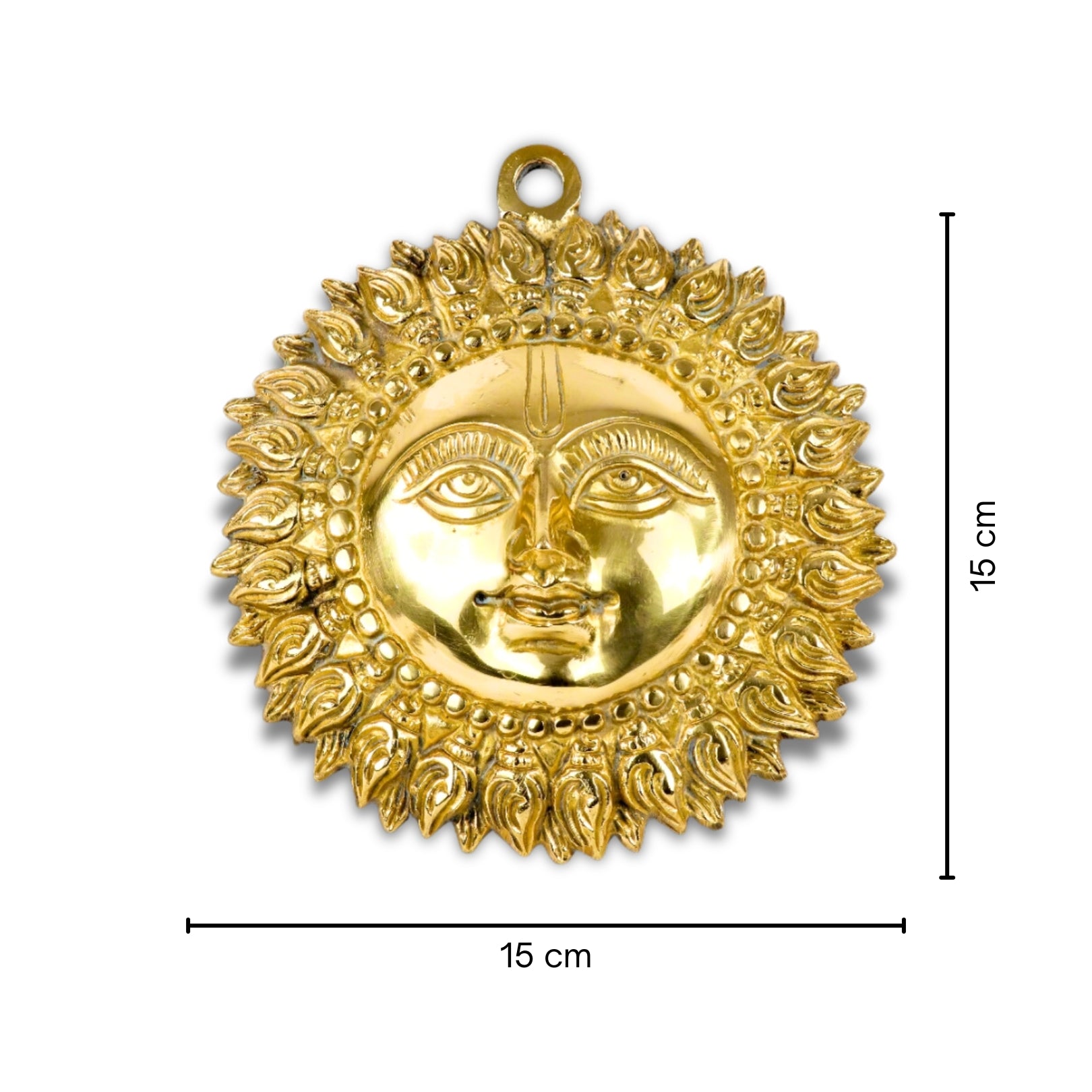 Product image of a Brass Sun Idol from Indian Impressions, featuring a radiant design with intricate detailing symbolizing energy and vitality. Crafted from polished brass, this idol is ideal for Vastu, spiritual practices, home décor, or gifting, bringing positivity and warmth to any space.