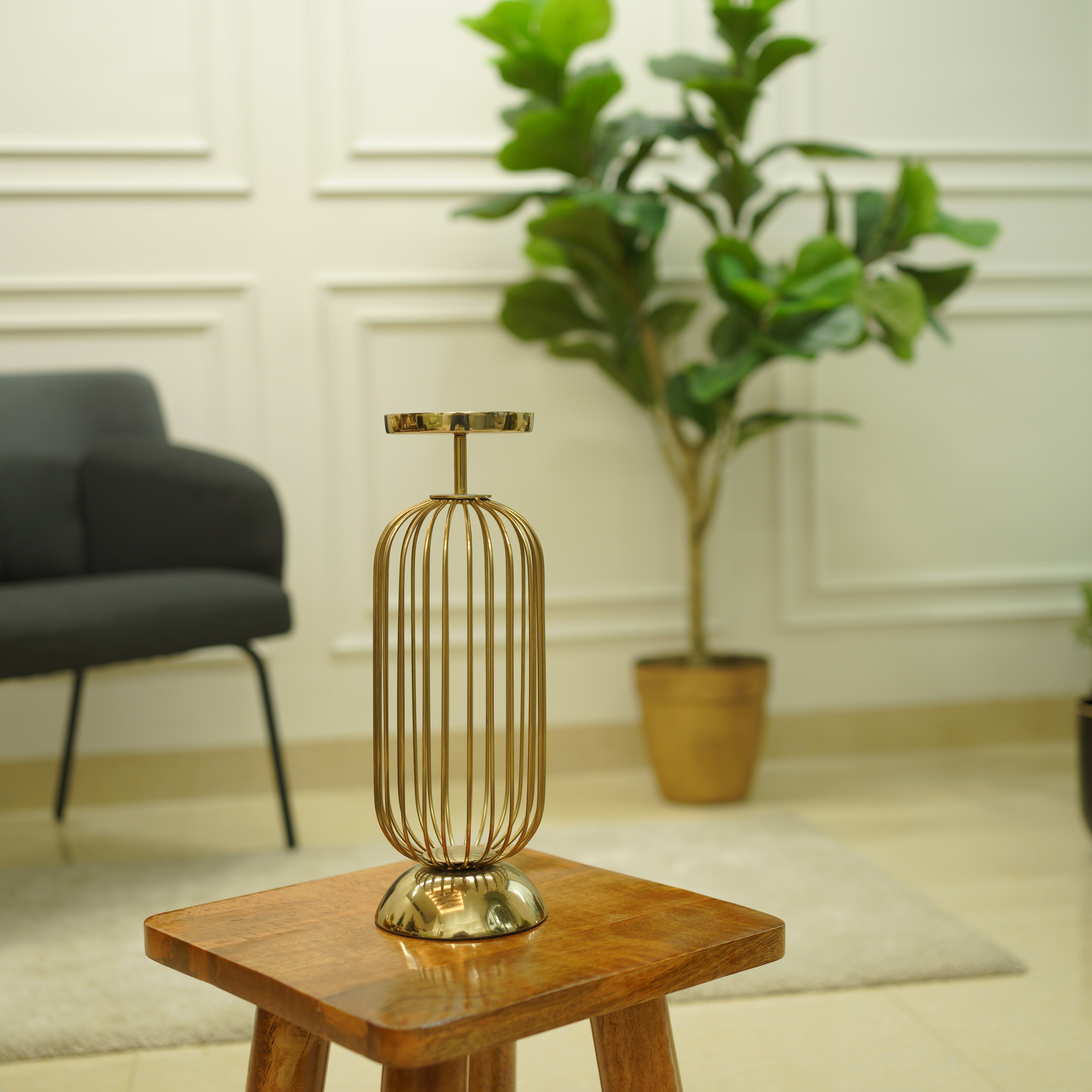 Cage Candle Holder | Gold