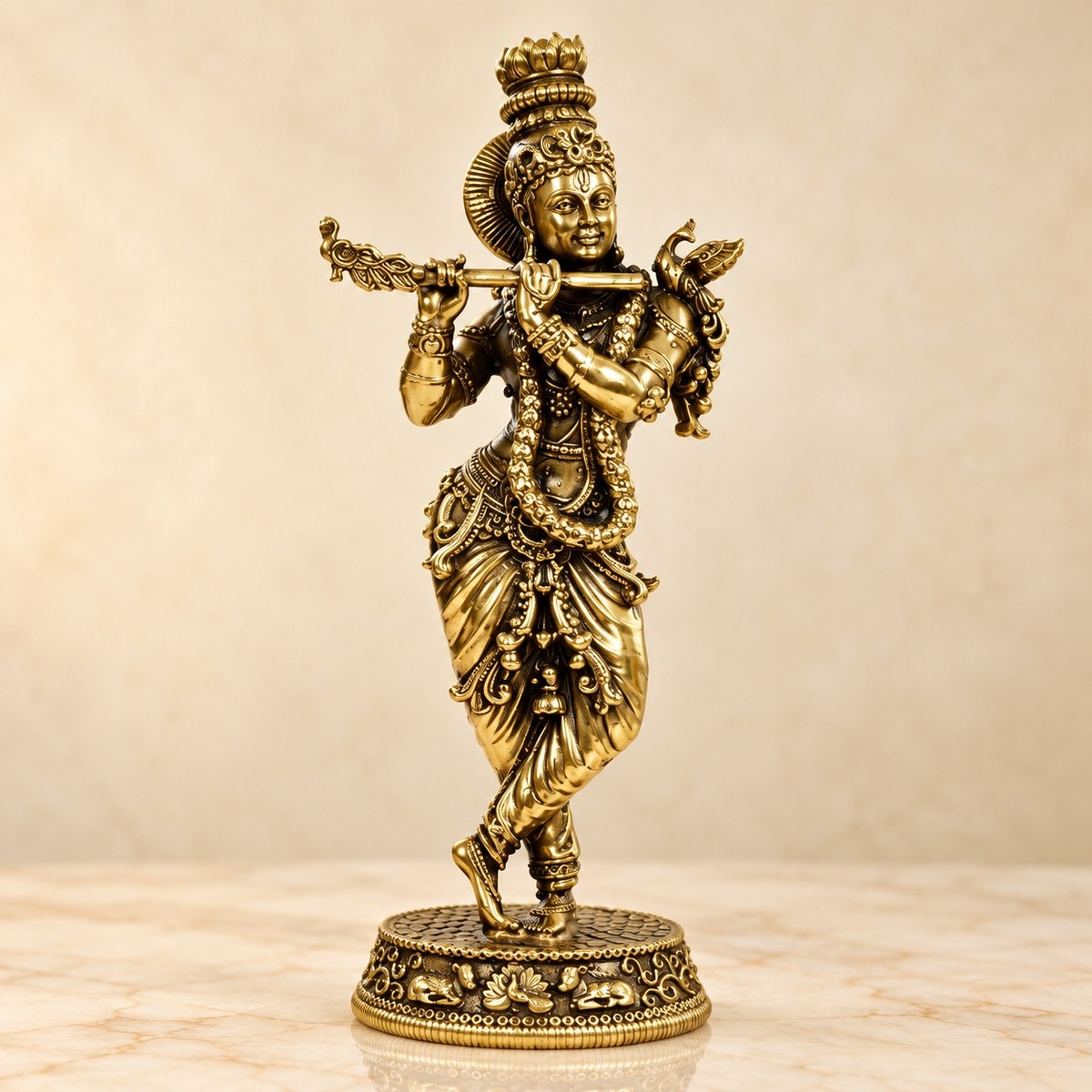 Brass Krishna Idol with Flute - 5.5 Inch
