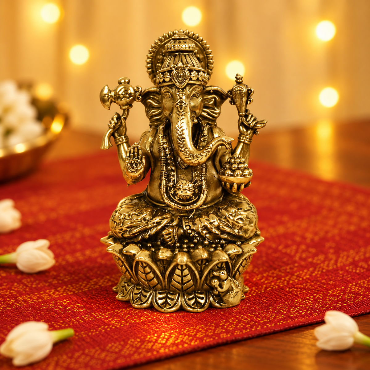 Brass Ganesha Idol on Lotus