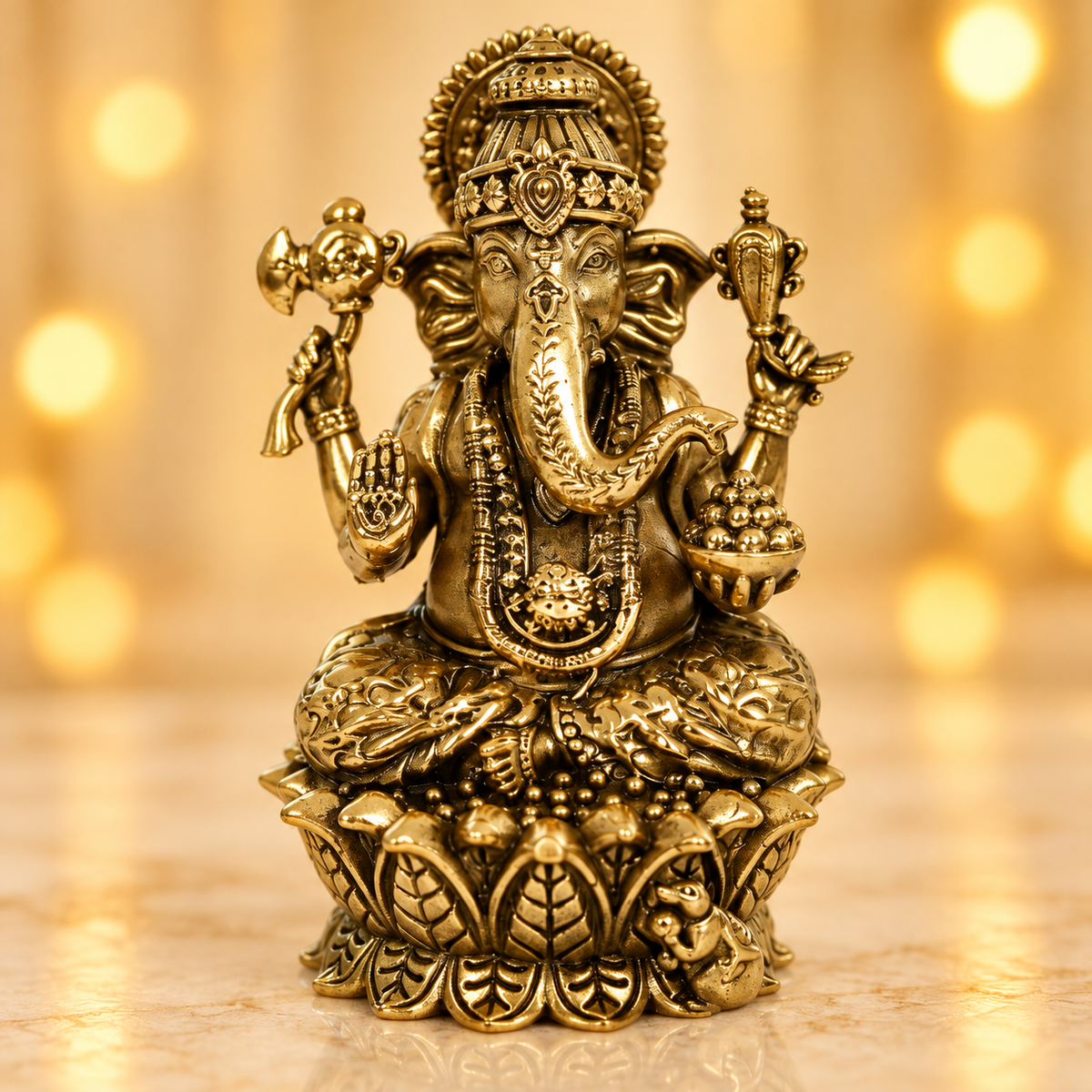 Brass Ganesha Idol on Lotus