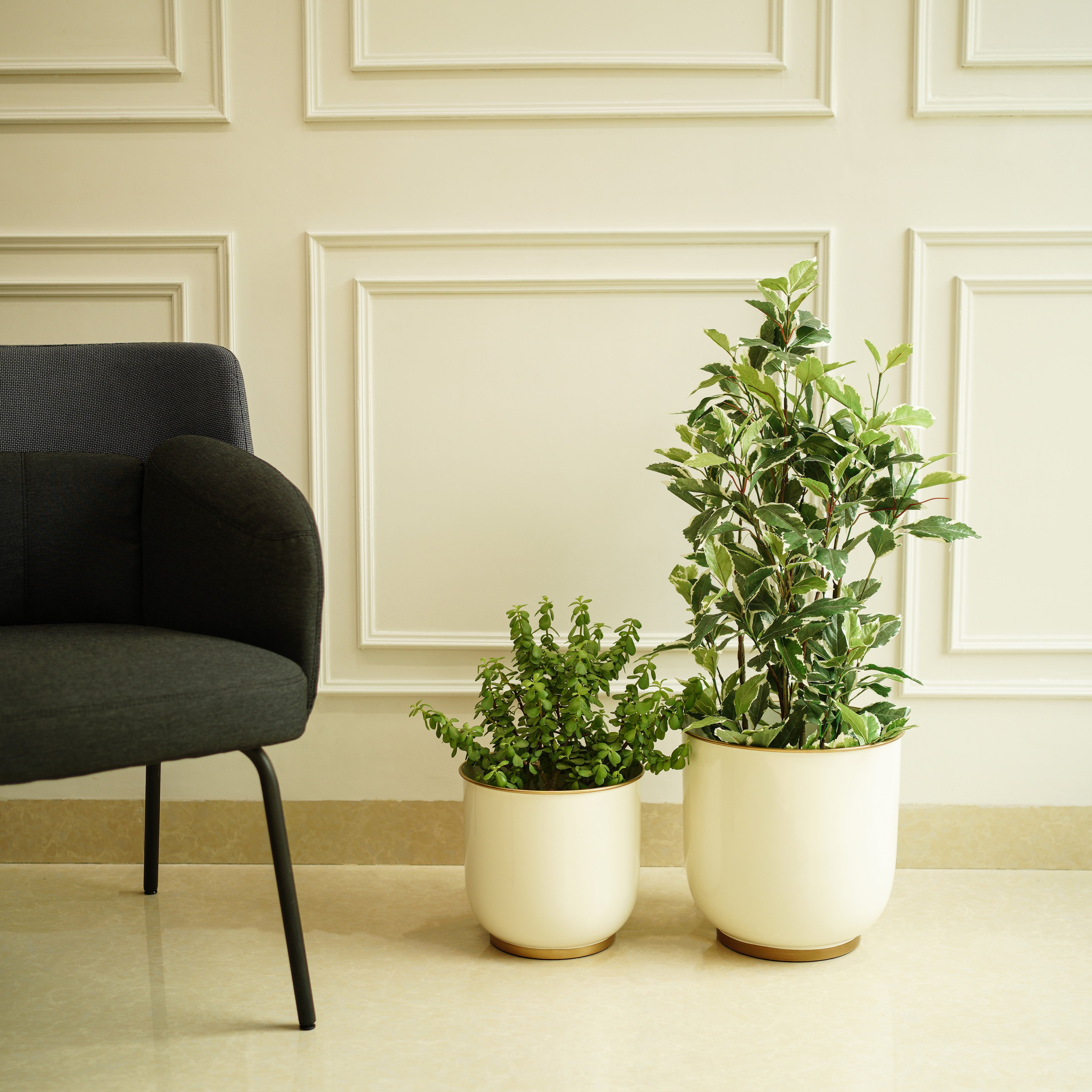 Floor Metal Planters, Set of 2 | White