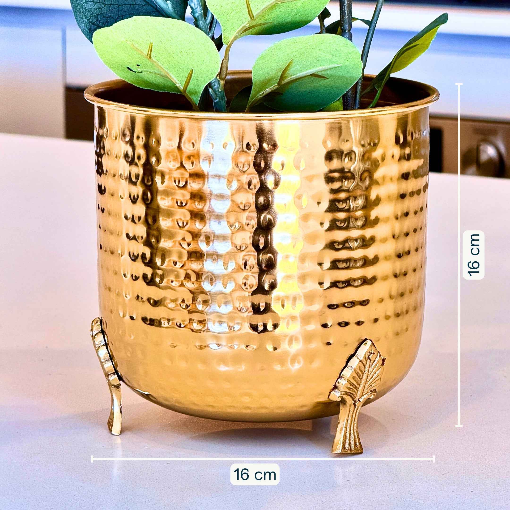 Hammered Leaf Leg Planter - Gold