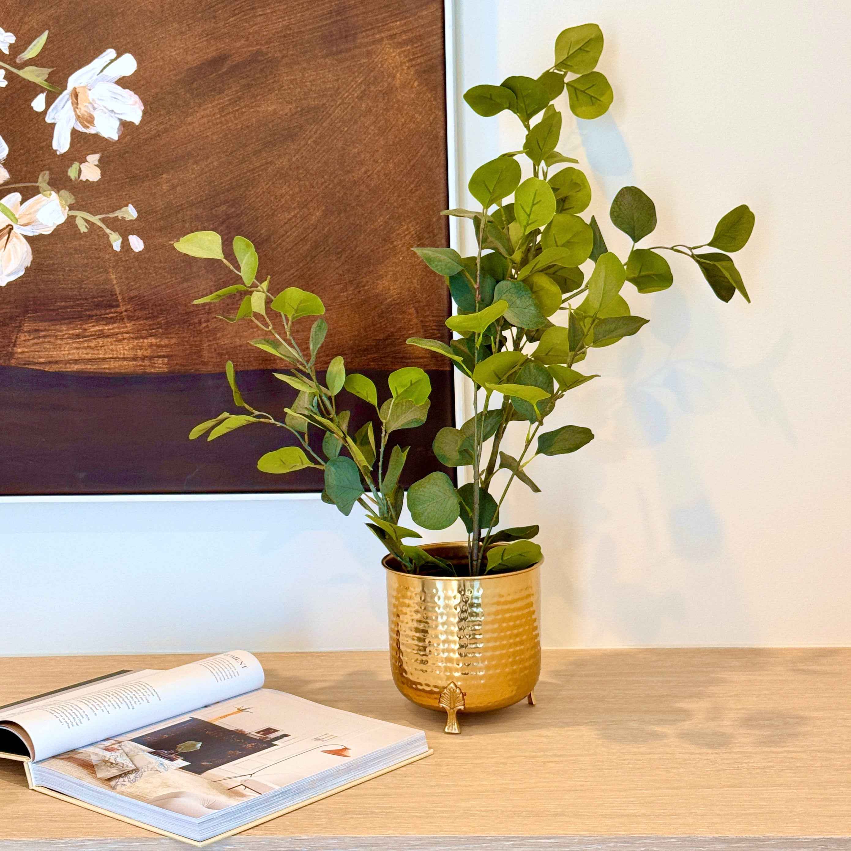 Hammered Leaf Leg Planter - Gold