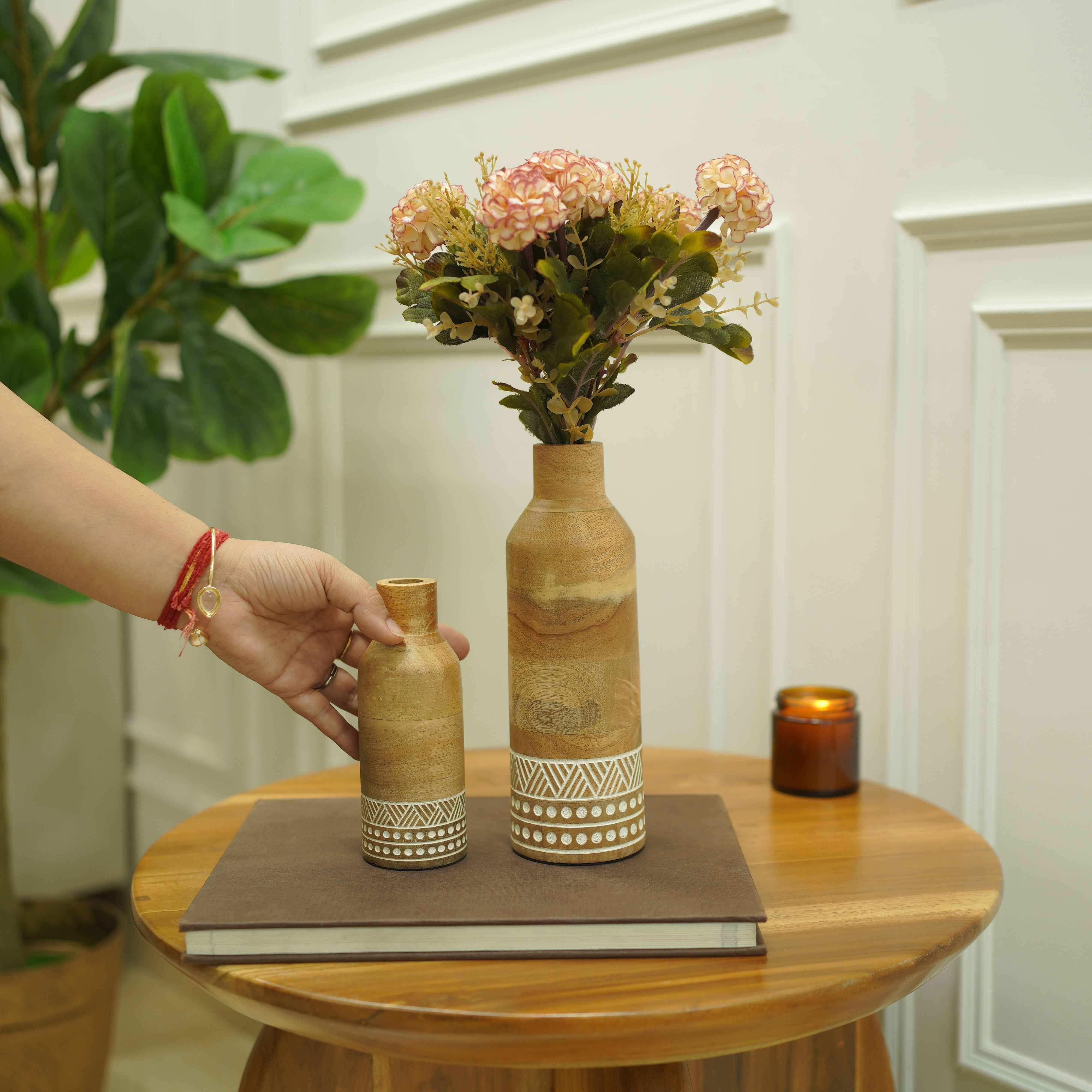 Heritage Charm Wooden Flower Vase | Set of 2