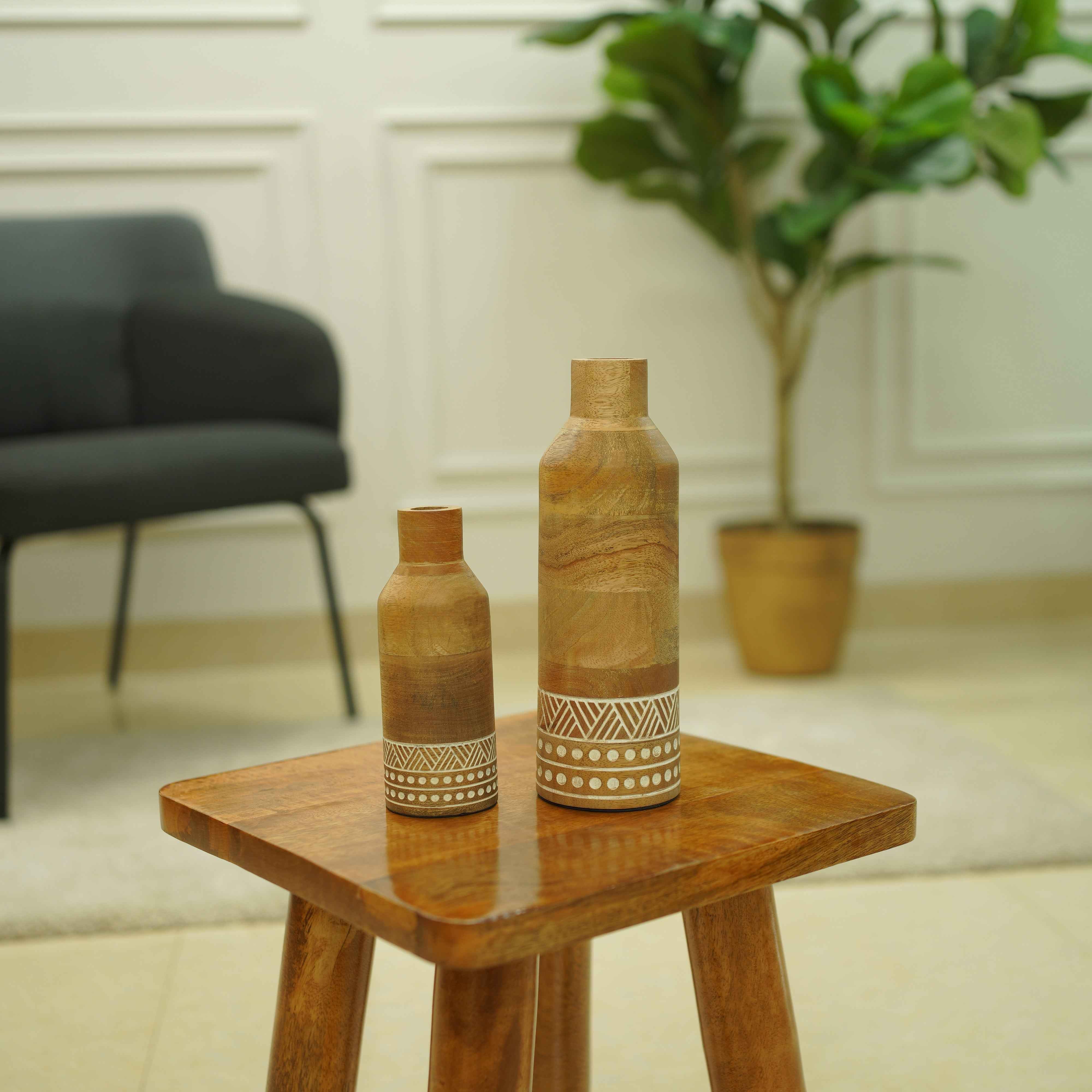 Heritage Charm Wooden Flower Vase | Set of 2