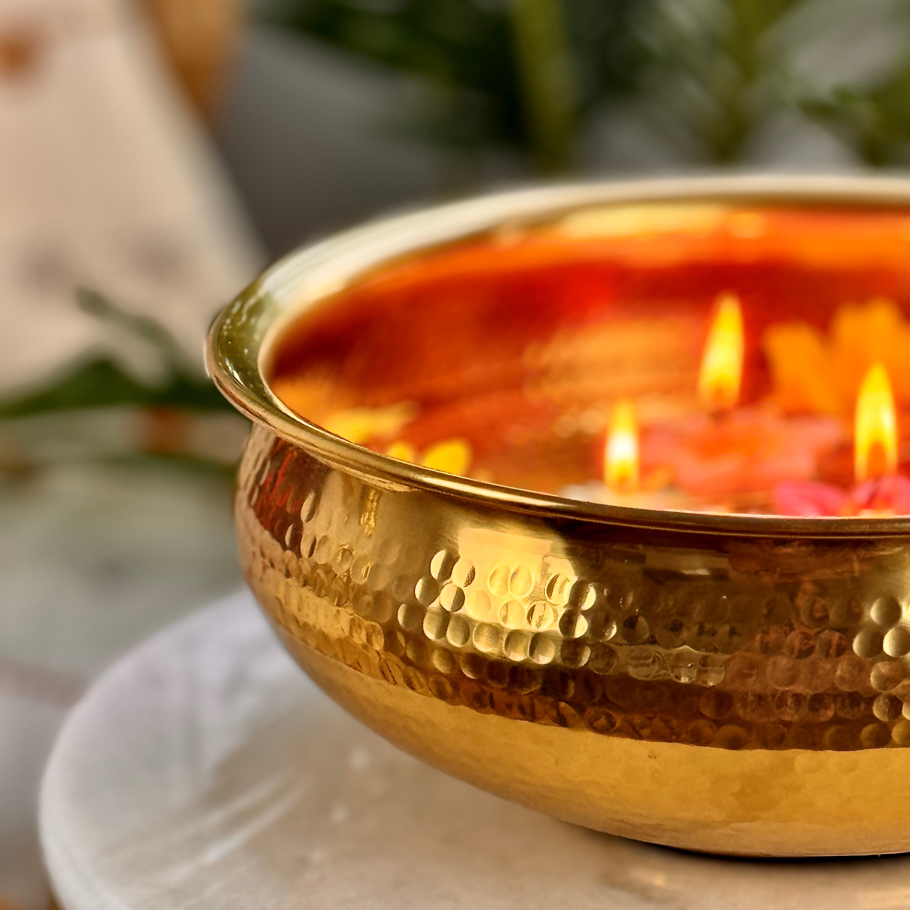 Product image of a Heritage Hammered Urli from Indian Impressions, featuring a traditional handcrafted design with a hammered texture. Made from polished brass, this urli is ideal for Vastu, home décor, festive decorations, or gifting, bringing elegance and positive energy to any space.