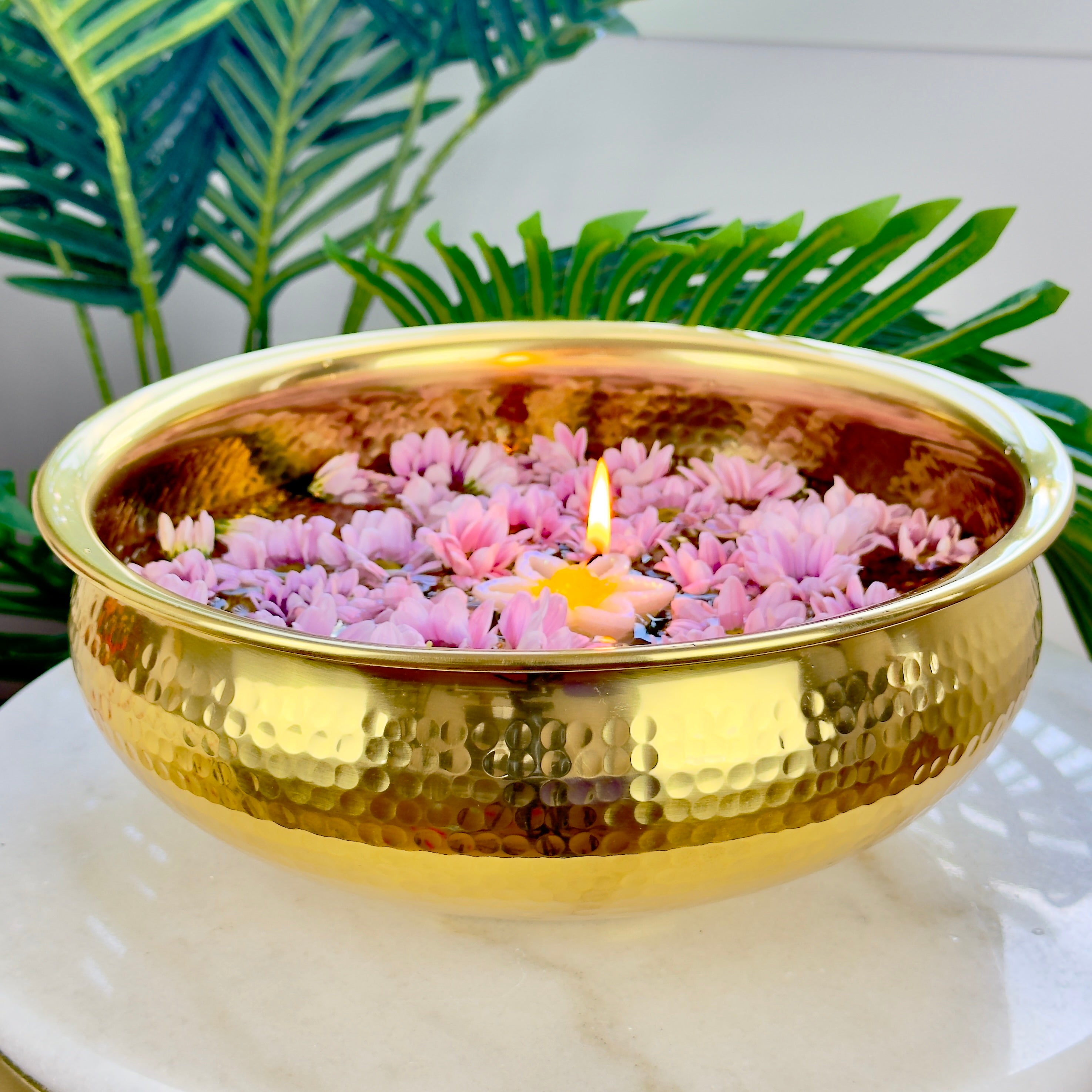 Product image of a Heritage Hammered Urli from Indian Impressions, featuring a traditional handcrafted design with a hammered texture. Made from polished brass, this urli is ideal for Vastu, home décor, festive decorations, or gifting, bringing elegance and positive energy to any space.