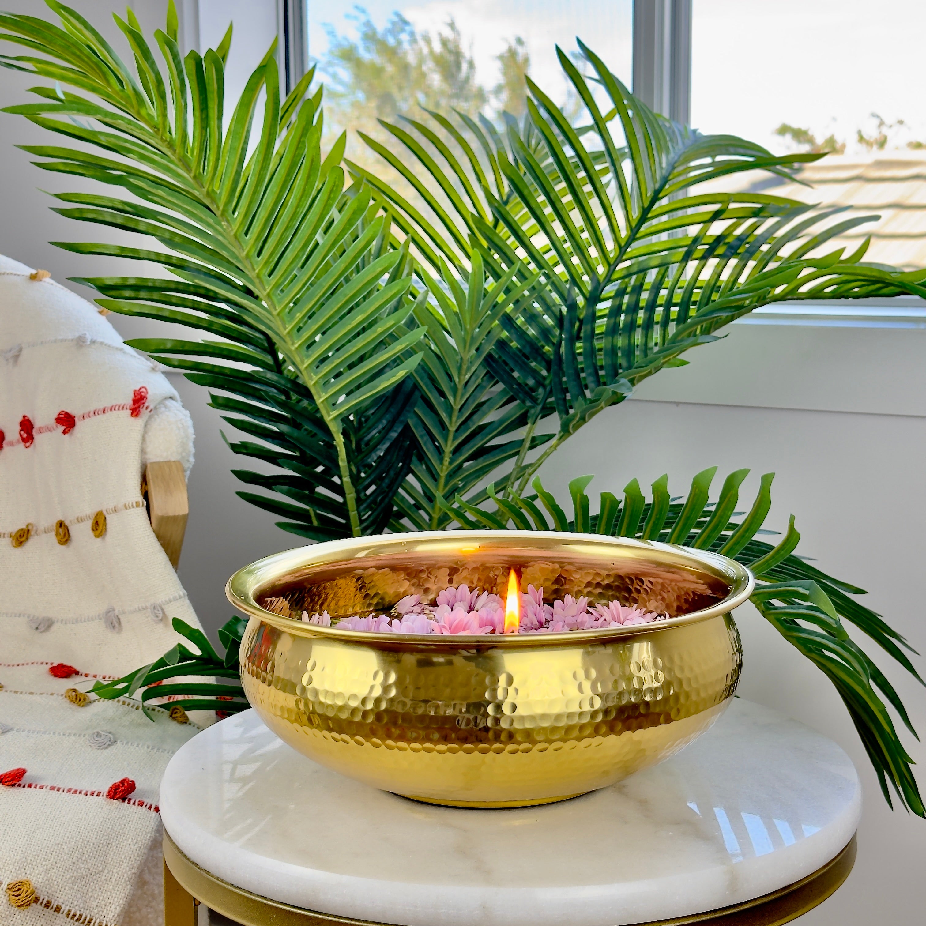 Product image of a Heritage Hammered Urli from Indian Impressions, featuring a traditional handcrafted design with a hammered texture. Made from polished brass, this urli is ideal for Vastu, home décor, festive decorations, or gifting, bringing elegance and positive energy to any space.