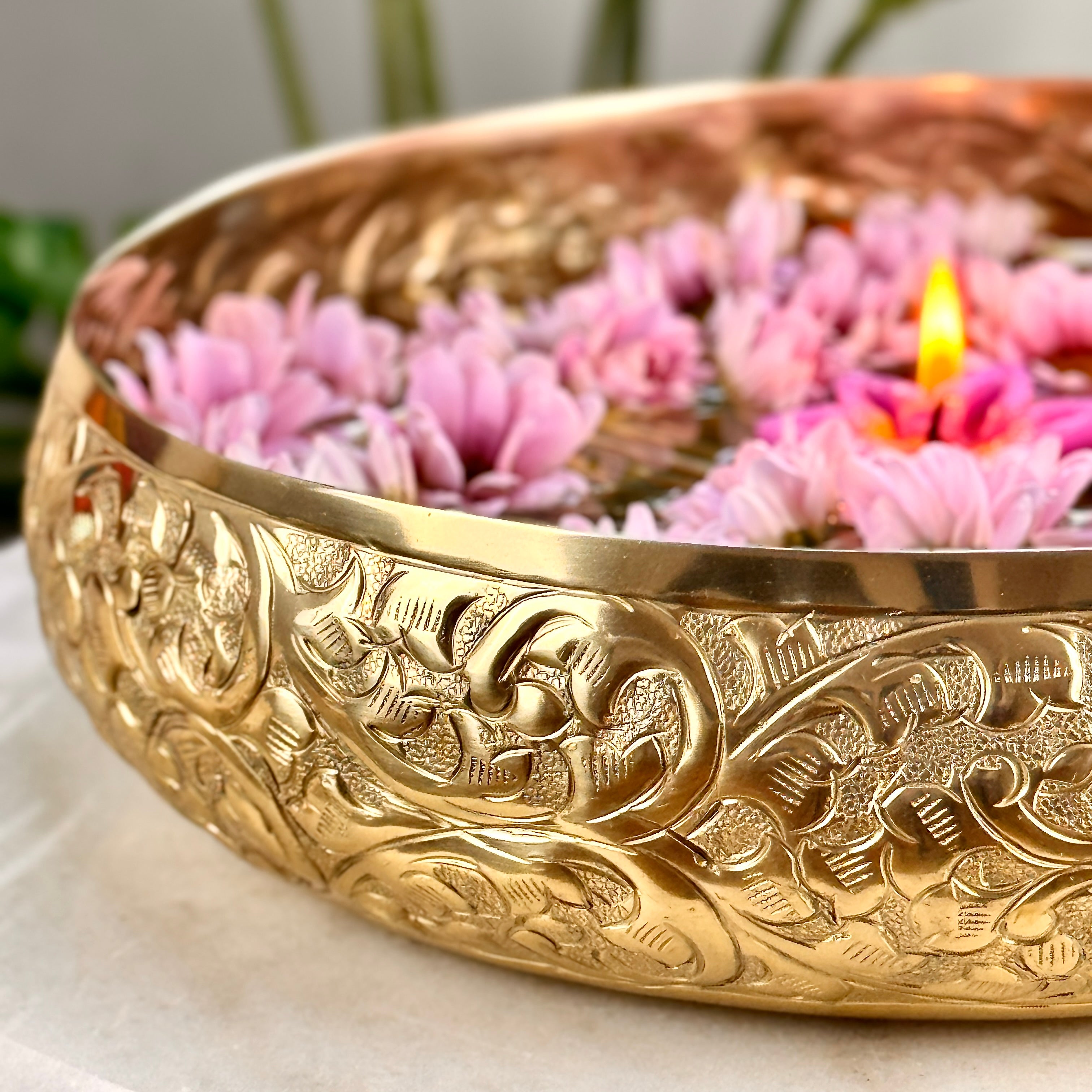 Product image of the Ketaki Chitai Urli from Indian Impressions, showcasing a beautifully handcrafted design with intricate detailing. Made from polished brass, this urli is perfect for Vastu, home décor, festive decorations, or gifting, adding an aura of elegance and traditional charm to any space.