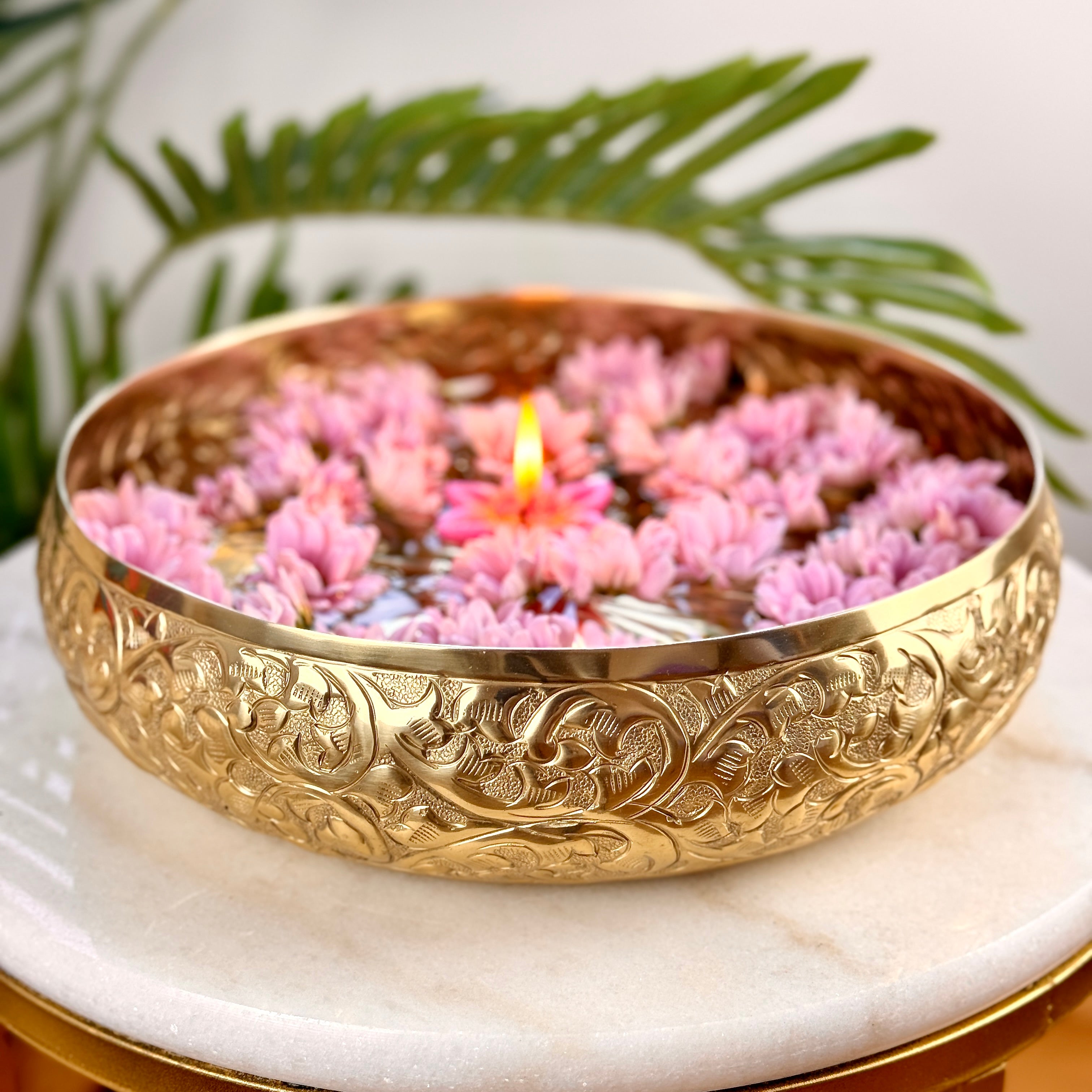 Product image of the Ketaki Chitai Urli from Indian Impressions, showcasing a beautifully handcrafted design with intricate detailing. Made from polished brass, this urli is perfect for Vastu, home décor, festive decorations, or gifting, adding an aura of elegance and traditional charm to any space.