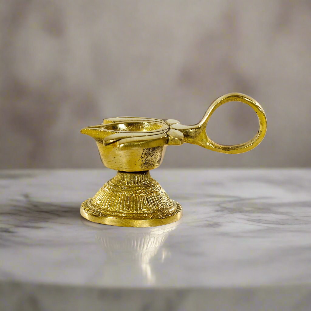Brass Lotus Diya with Handle