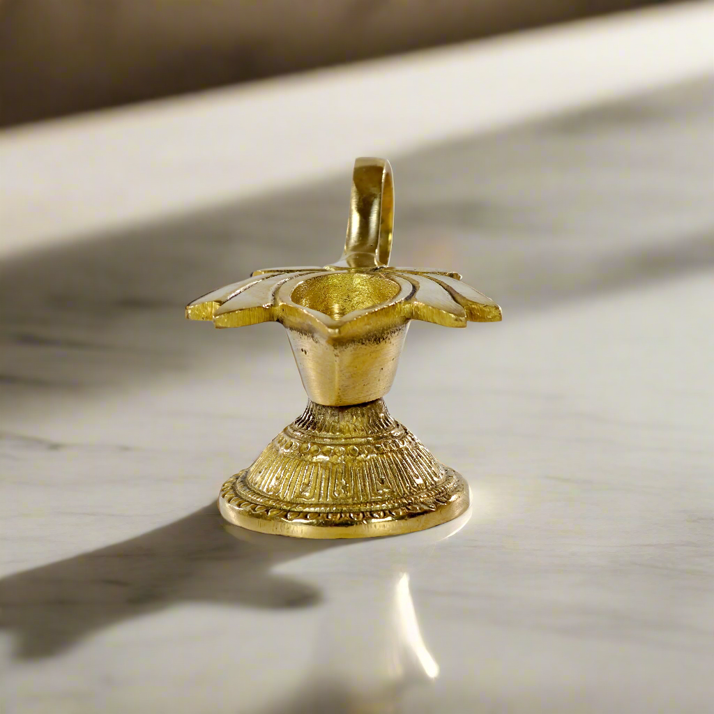 Brass Lotus Diya with Handle