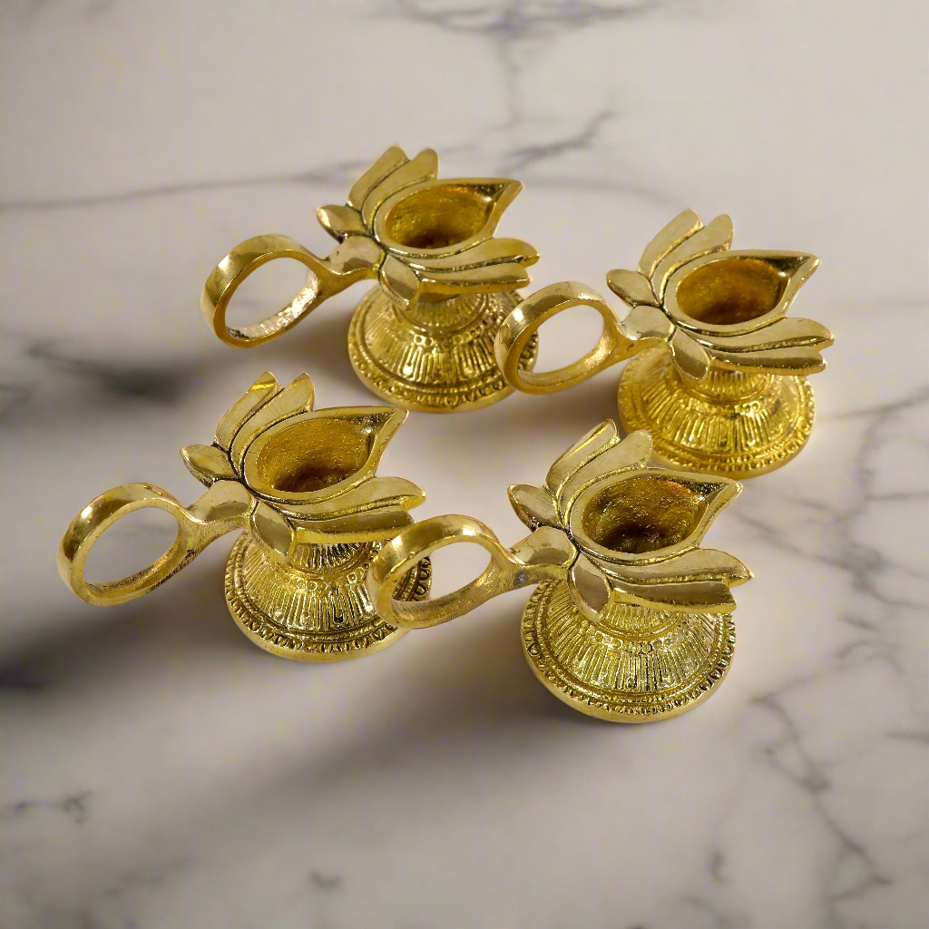 Brass Lotus Diya with Handle