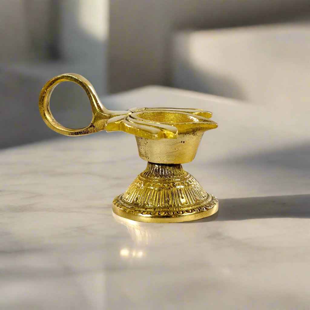 Brass Lotus Diya with Handle