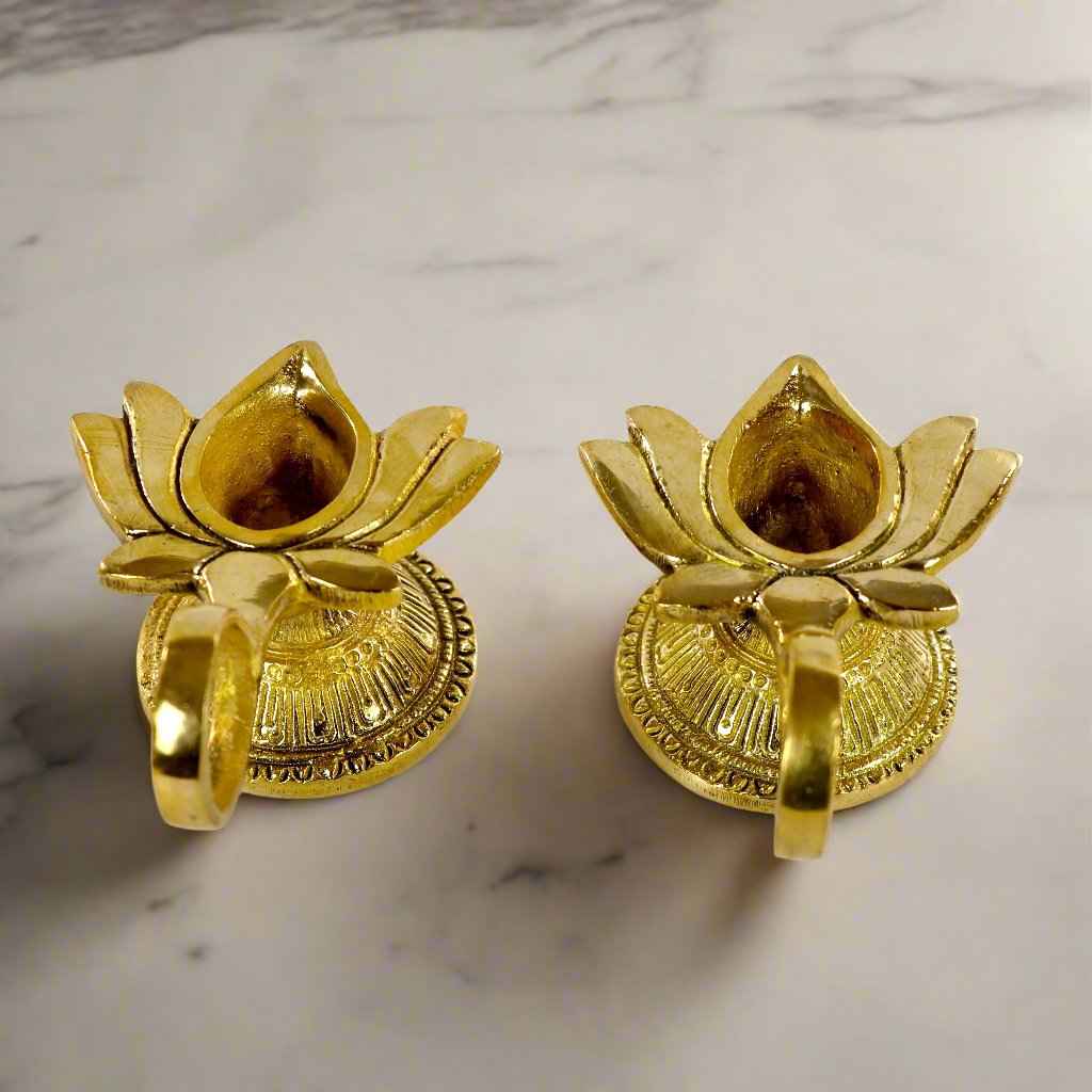 Brass Lotus Diya with Handle