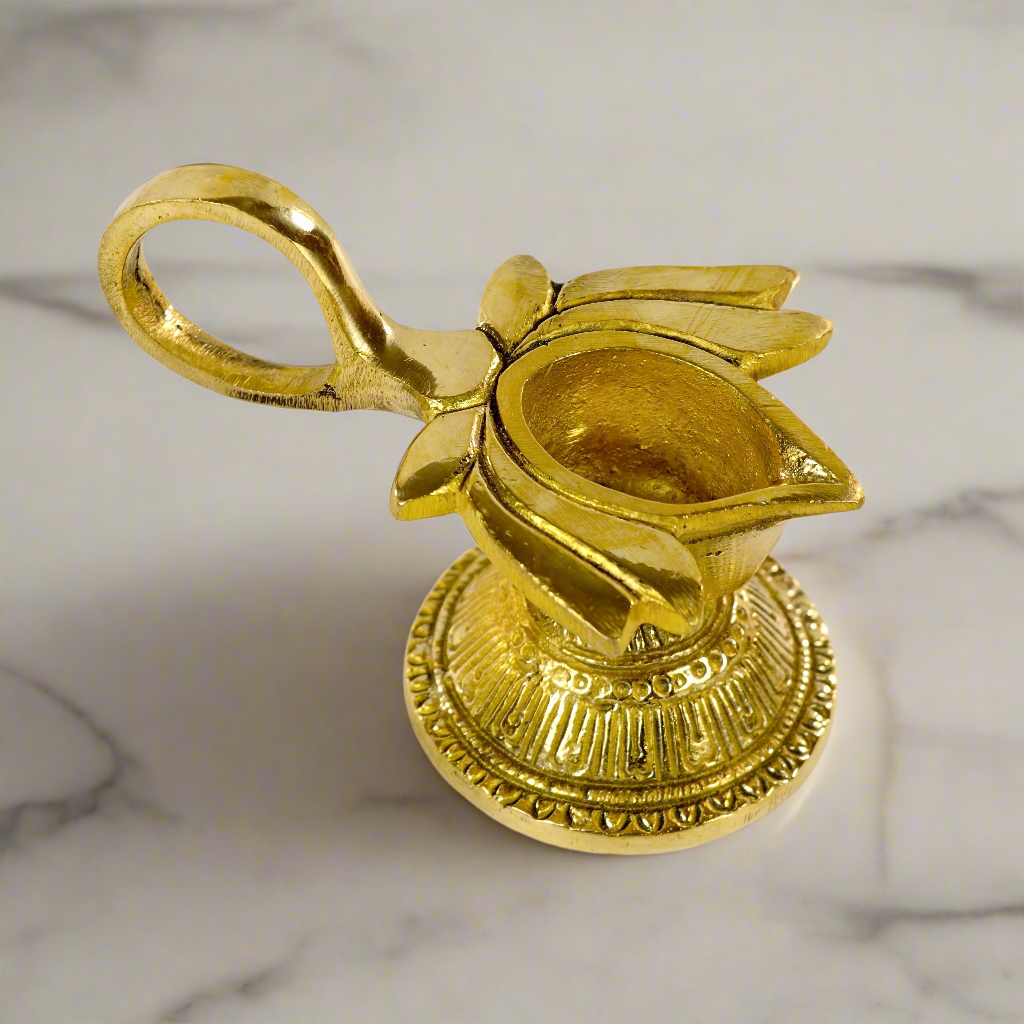 Brass Lotus Diya with Handle