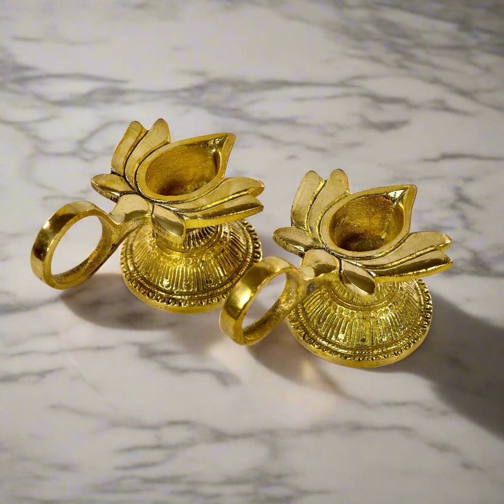 Brass Lotus Diya with Handle