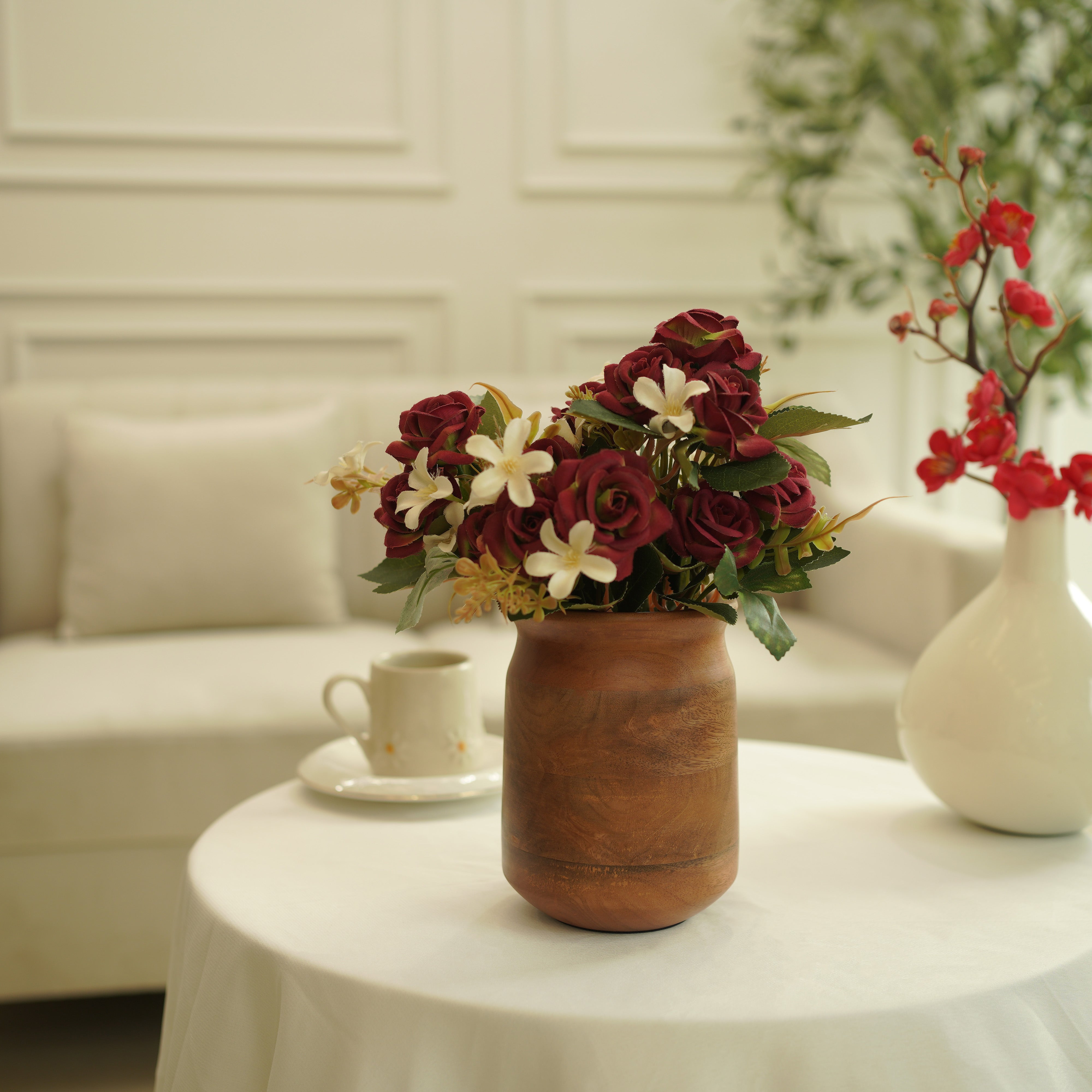 Mango Wood Flower Vase | Walnut Finish