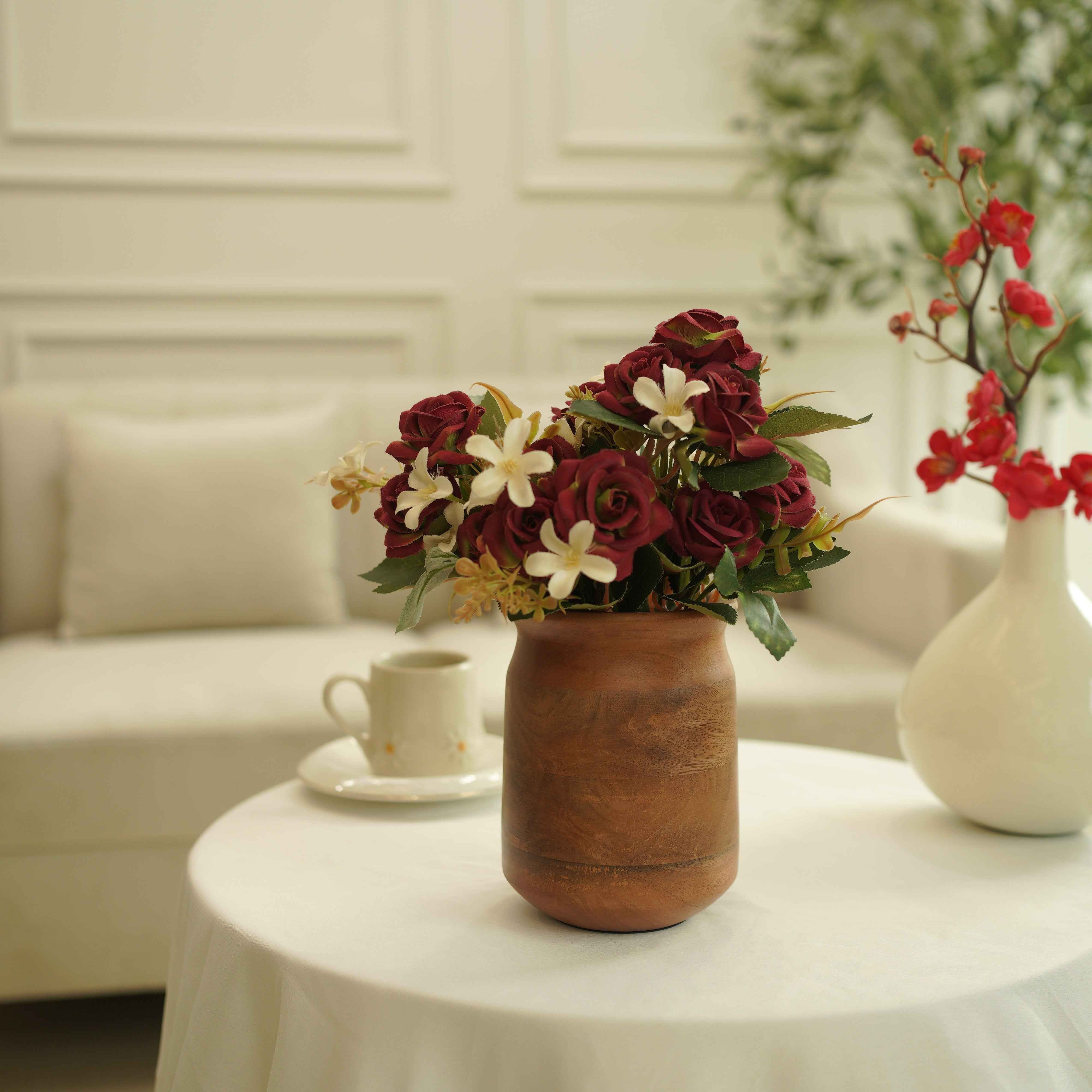 Mango Wood Flower Vase | Walnut Finish