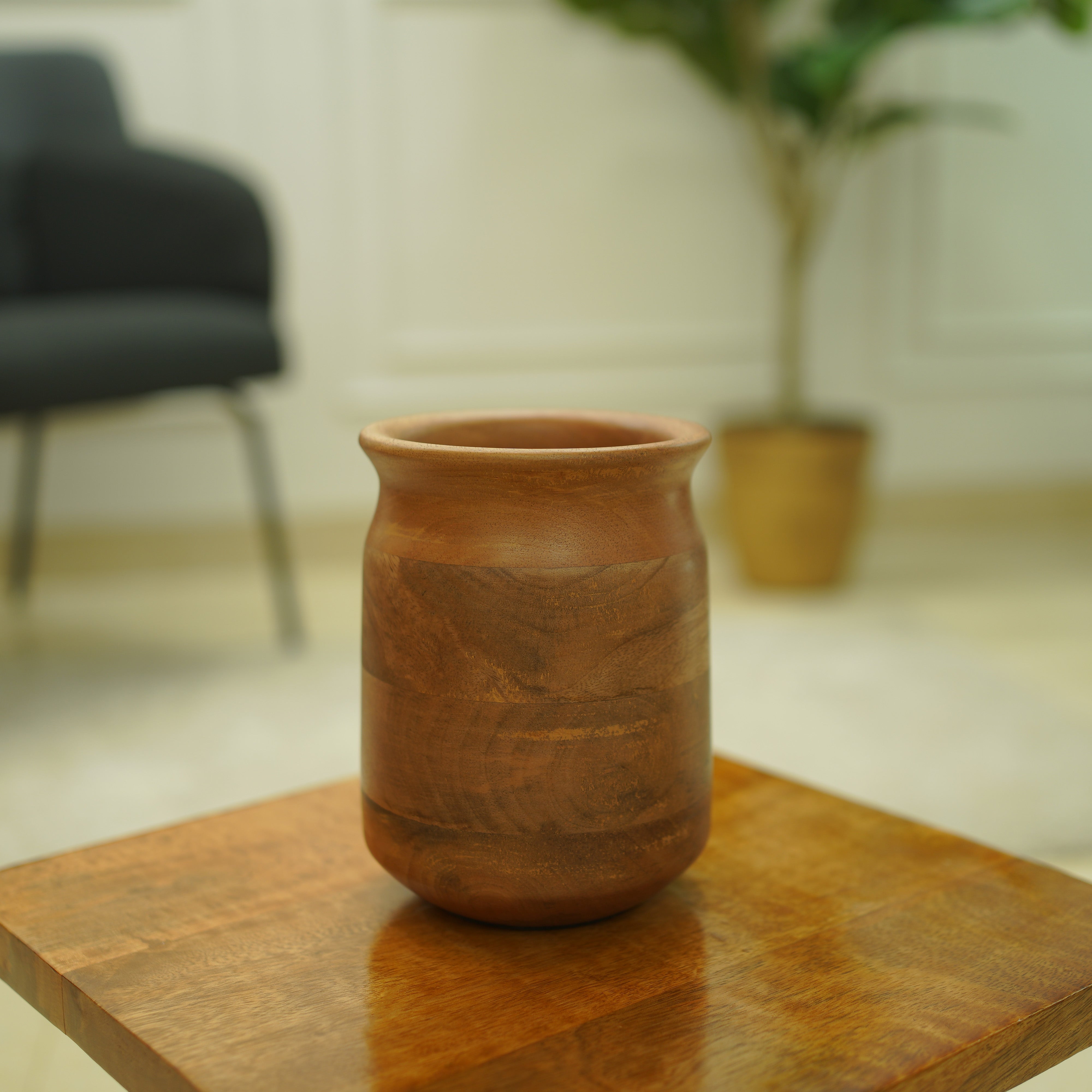 Mango Wood Flower Vase | Walnut Finish