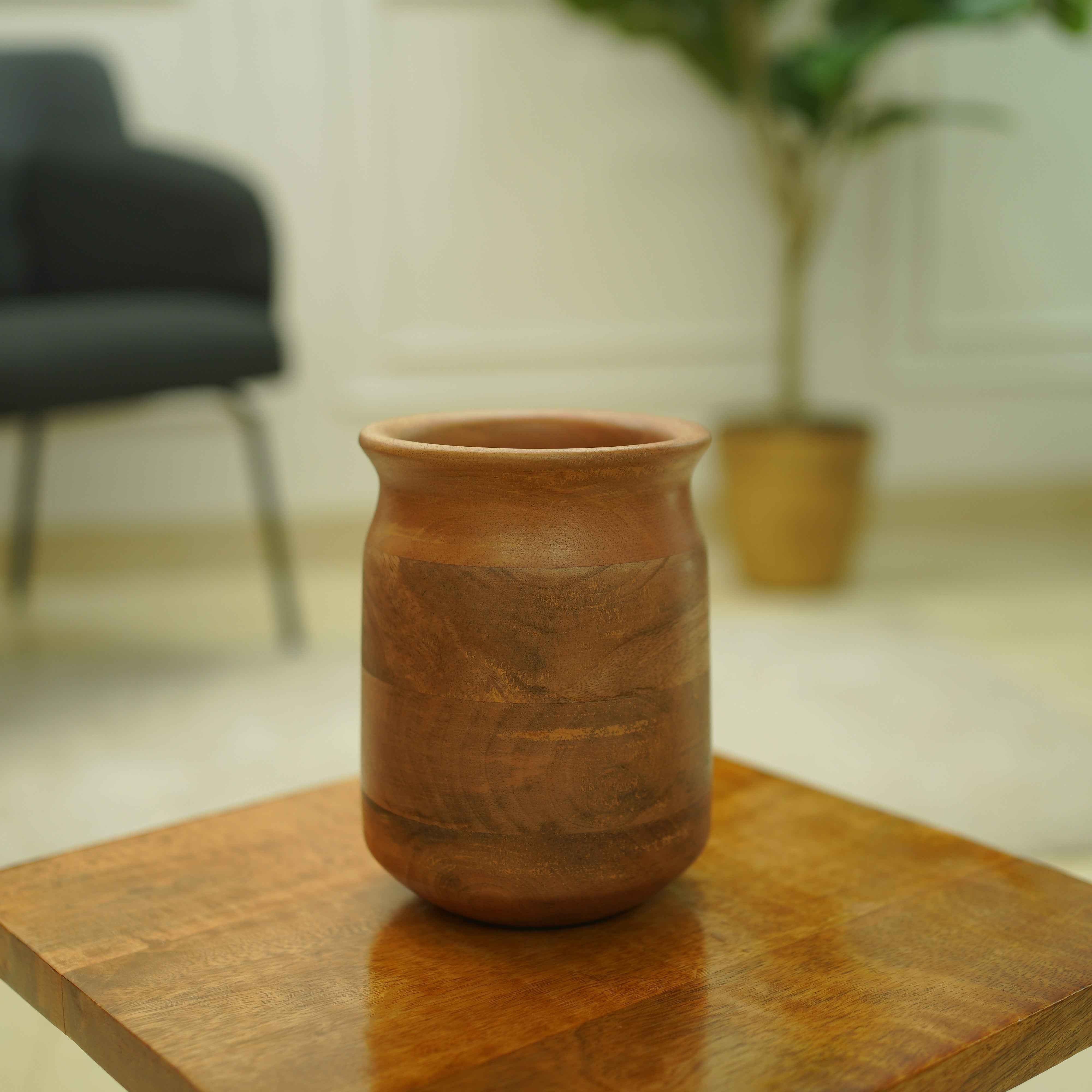 Mango Wood Flower Vase | Walnut Finish