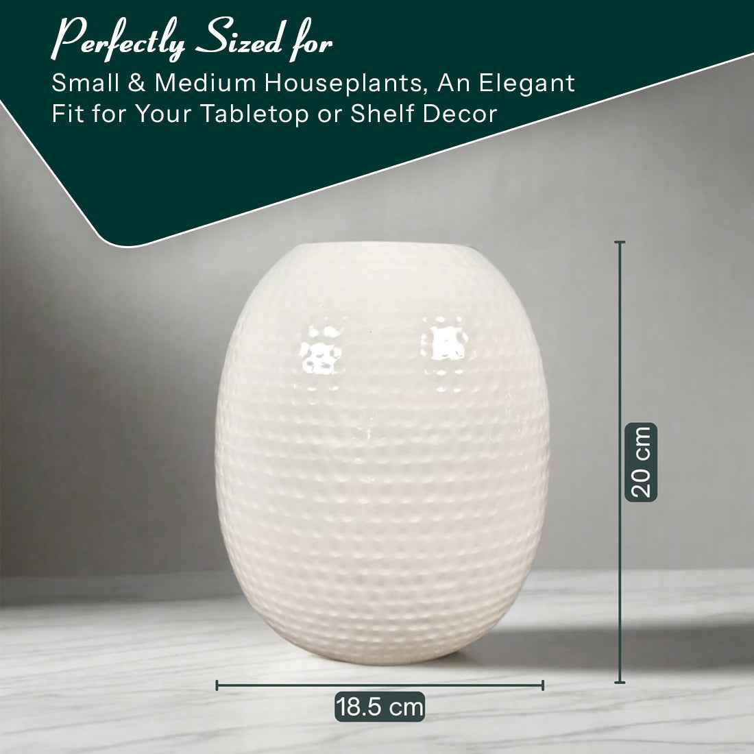 Oval Vase Hammered - White