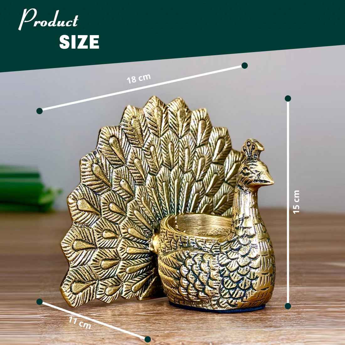 Peacock Candle Holder, Antique Brass Finish