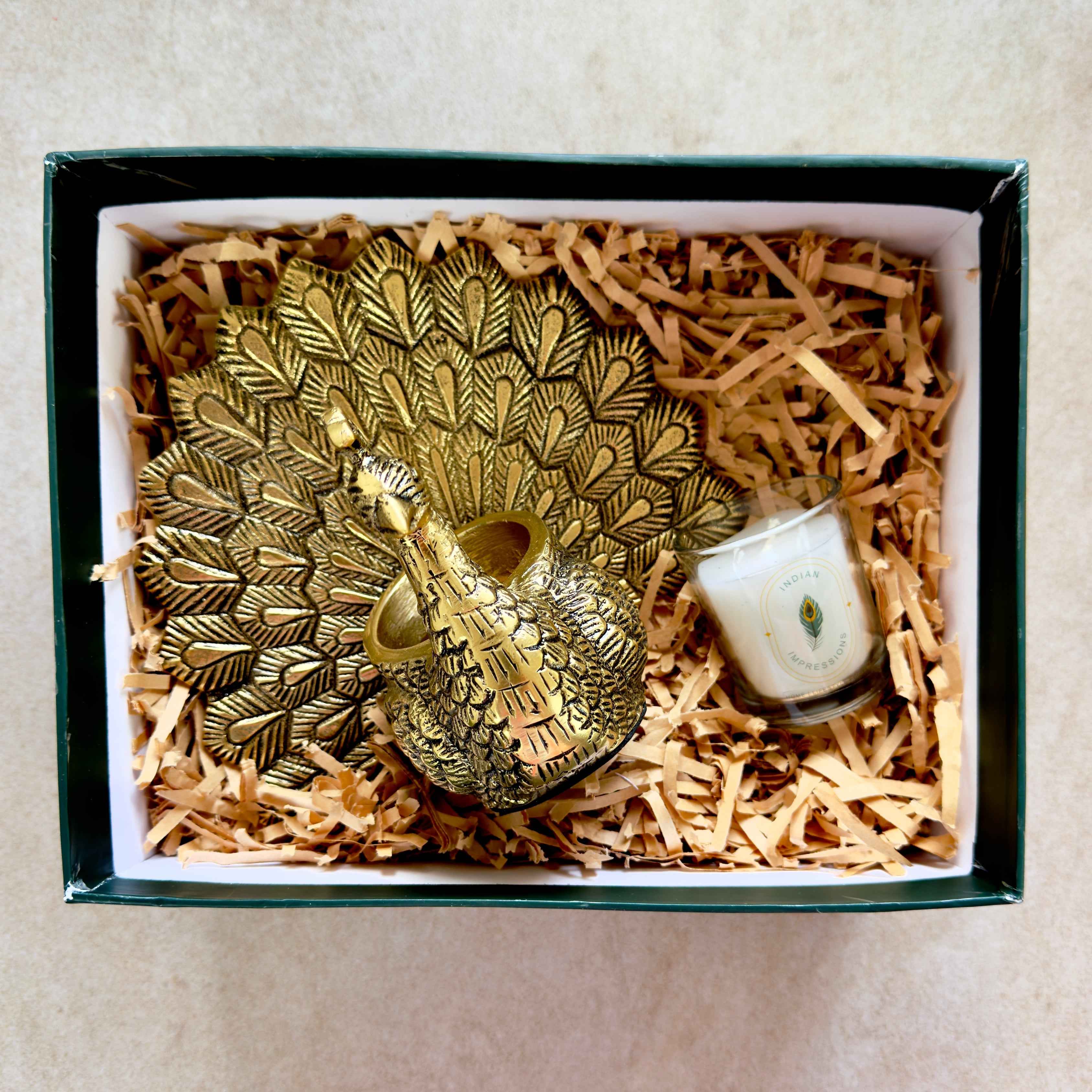 Peacock Candle Holder, Antique Brass Finish