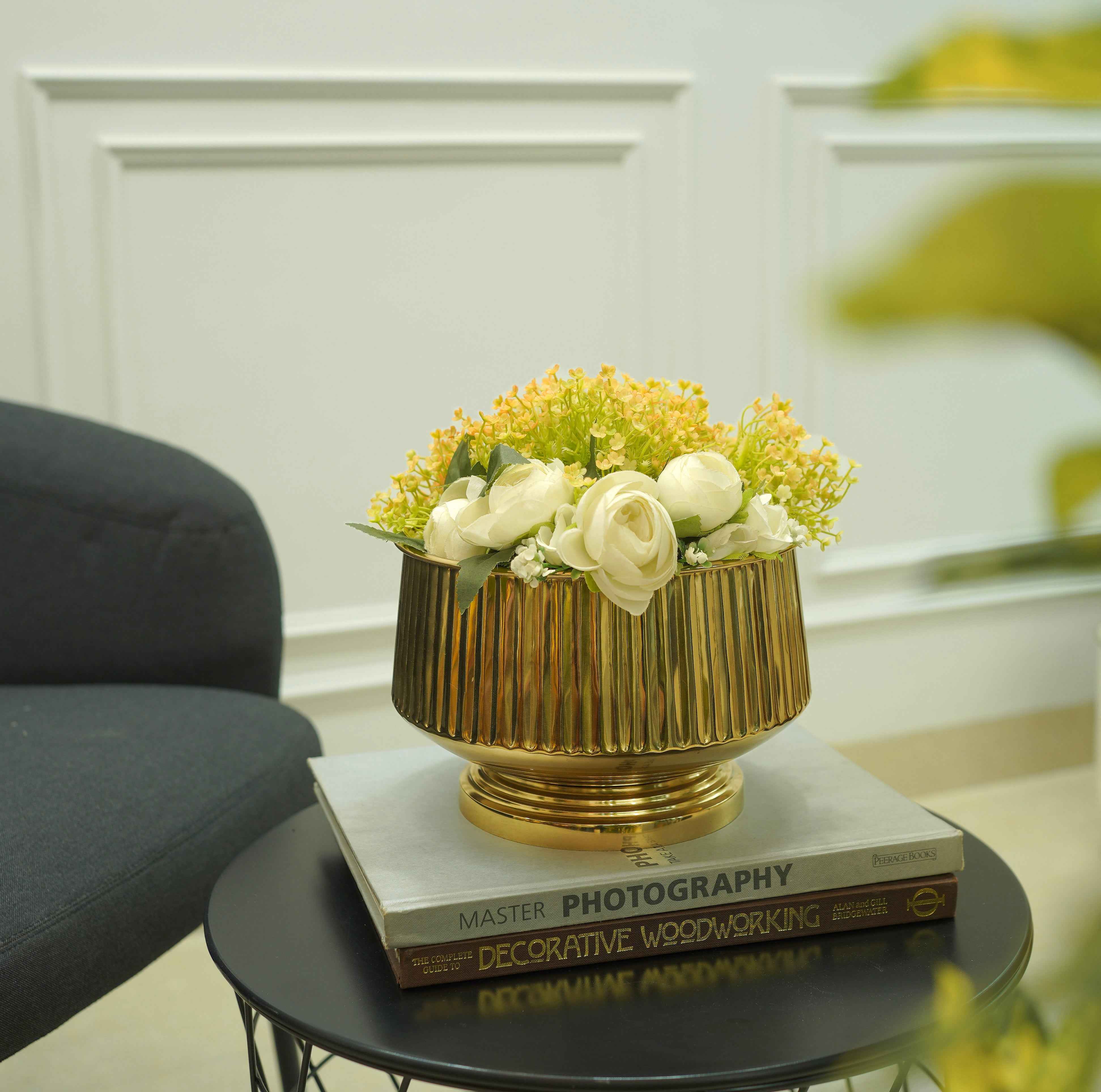 Pedestal Fluted Metal Planter