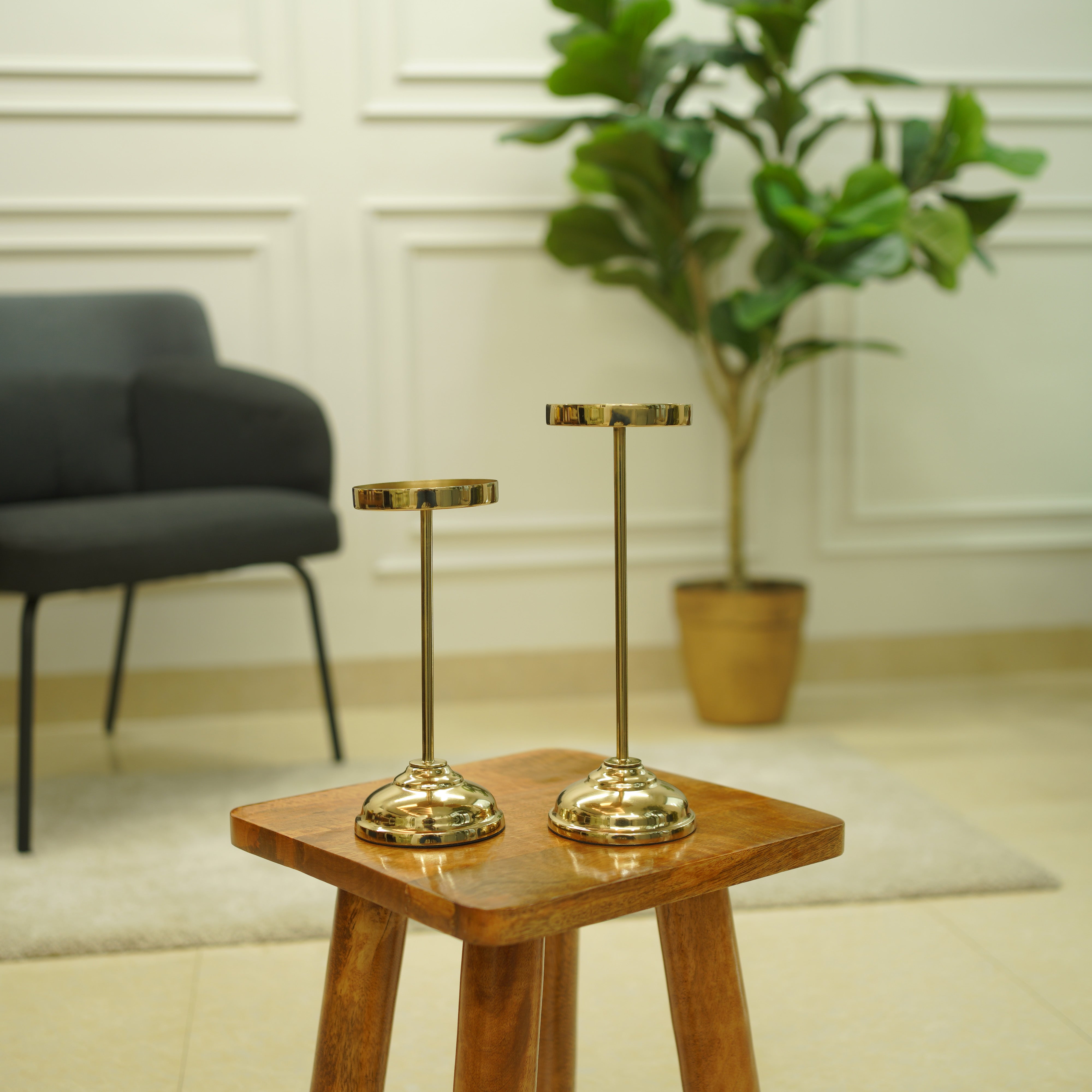 Pillar Candle Holder Set | Gold