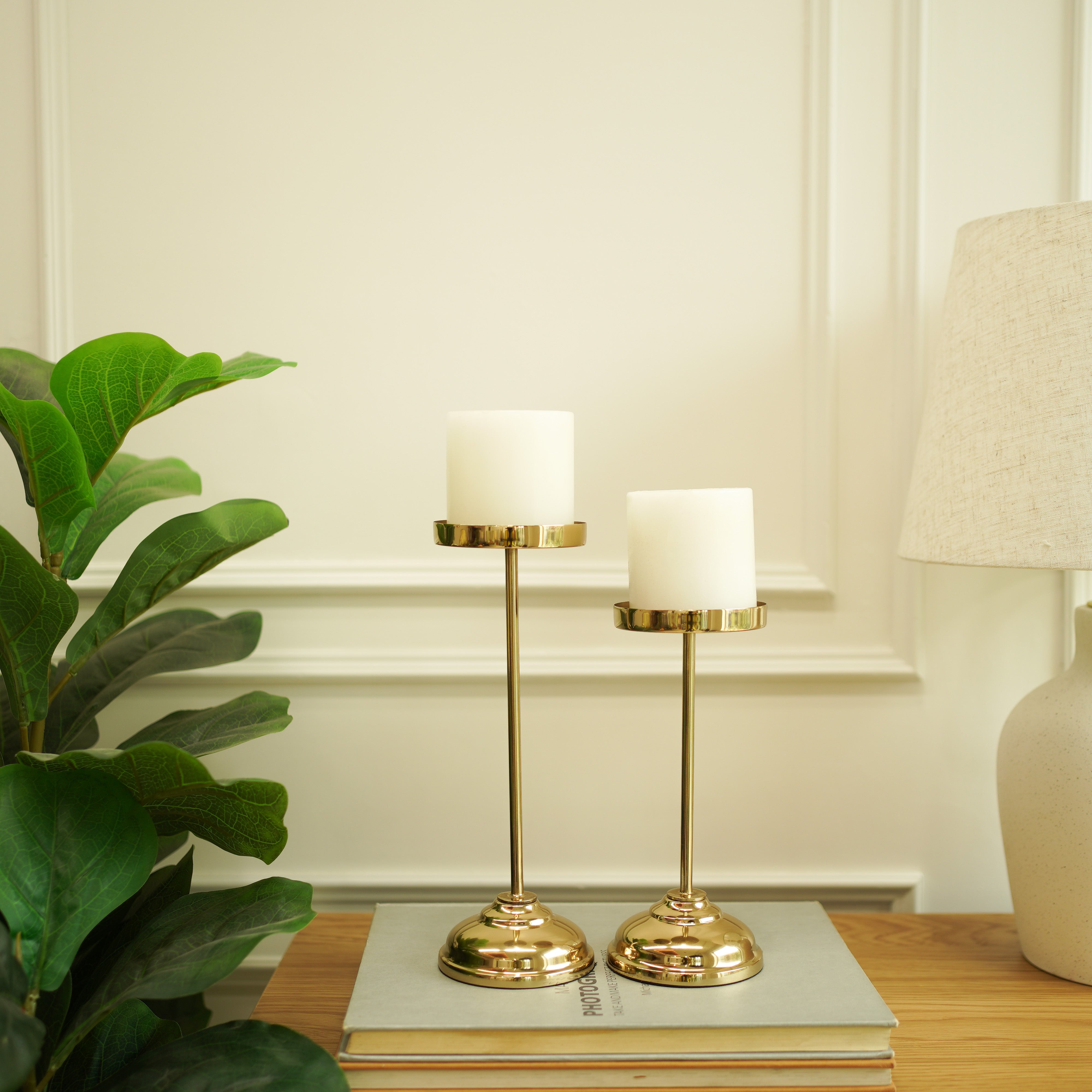 Pillar Candle Holder Set | Gold