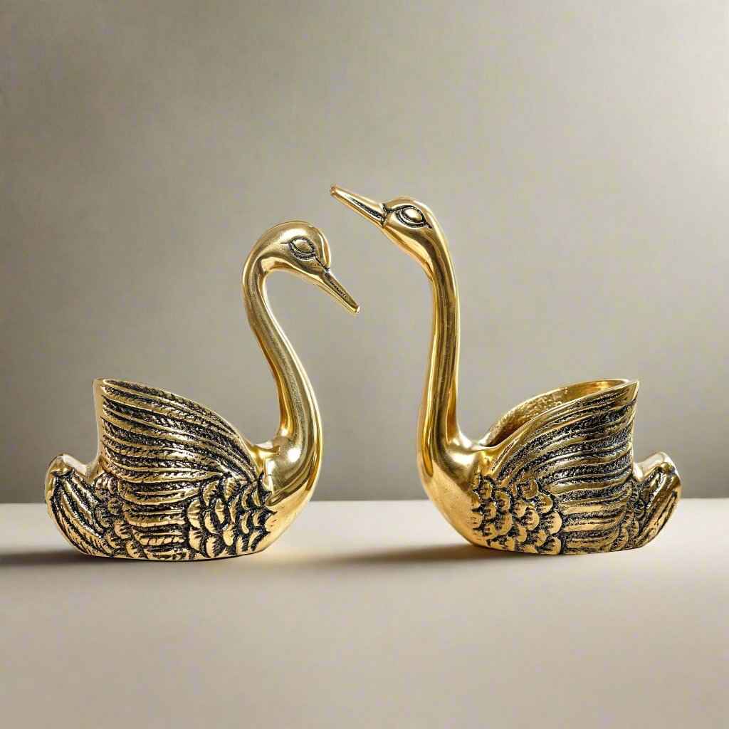 Swan Figurine Candle Holder Pair, Gold