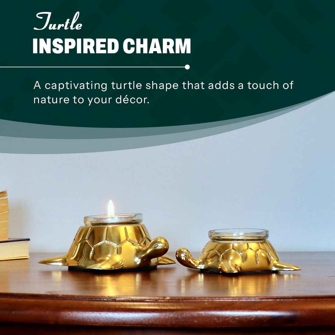 Turtle Candle Holder Pair, Gold