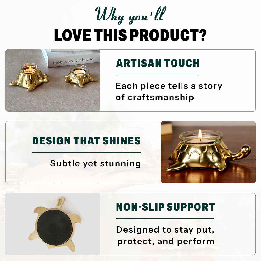 Turtle Candle Holder Pair, Gold
