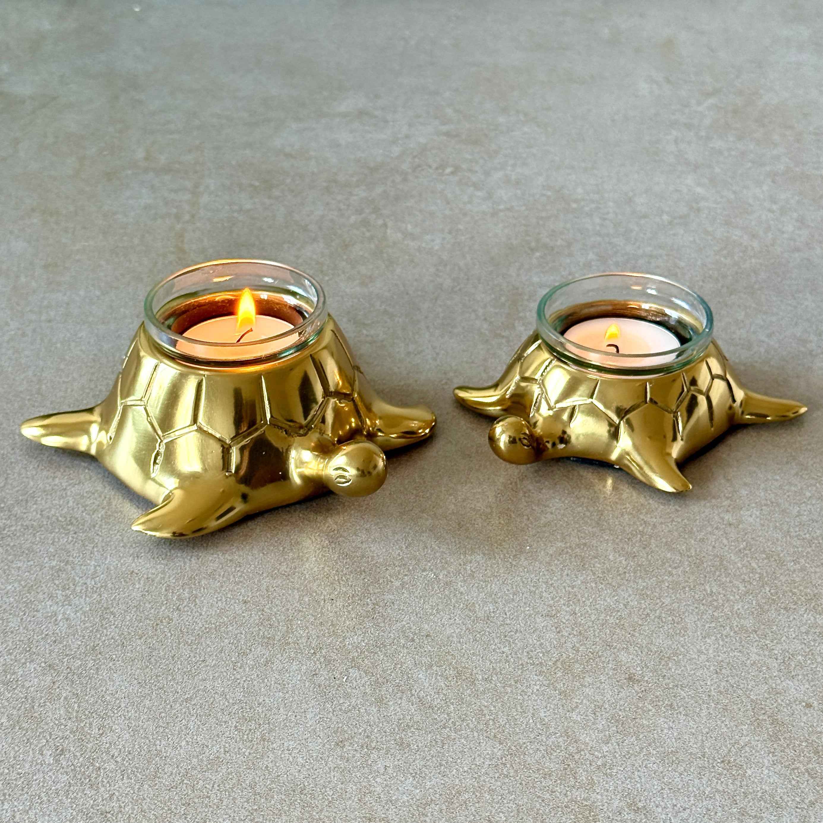 Turtle Candle Holder Pair, Gold