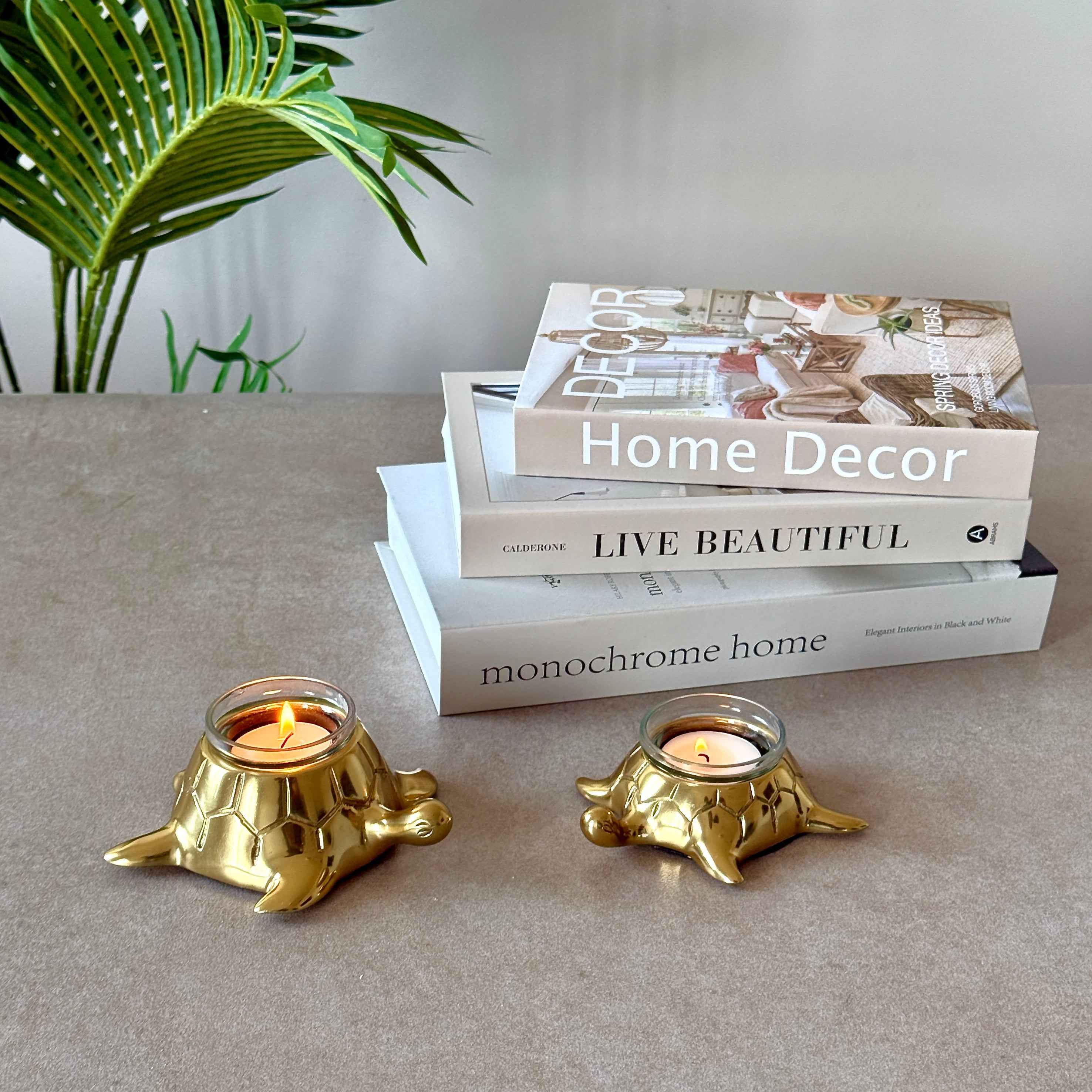 Turtle Candle Holder Pair, Gold