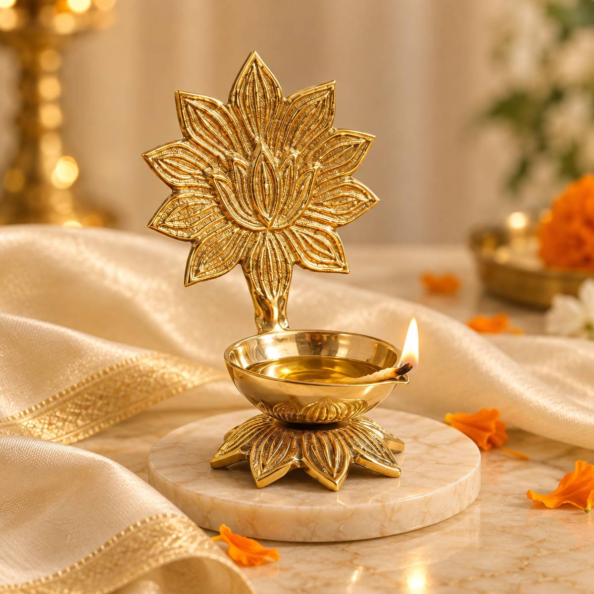 Brass Kamal Diya – ivory lifestyle
